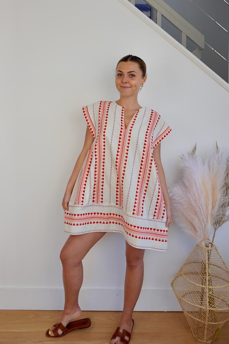 Josie Mini Dress - Red/Cream