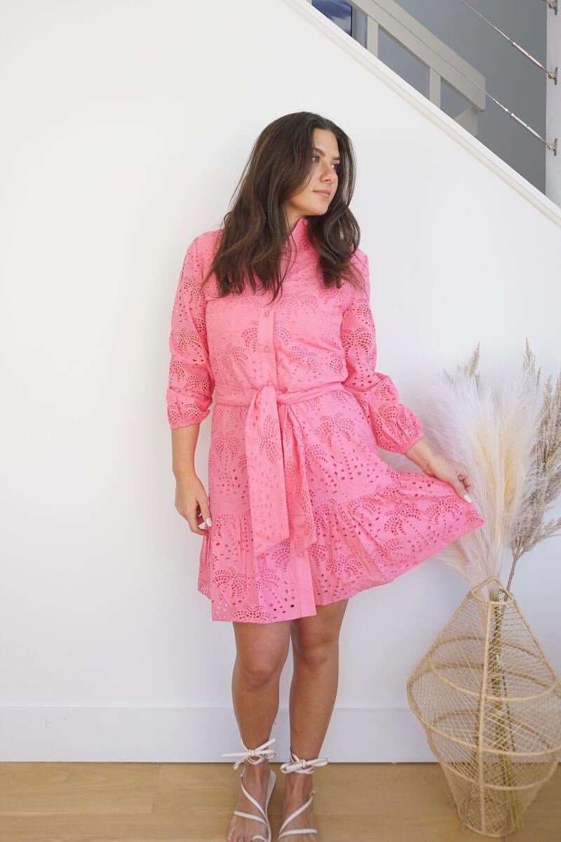 Georgia Palm Eyelet Dress - Pink