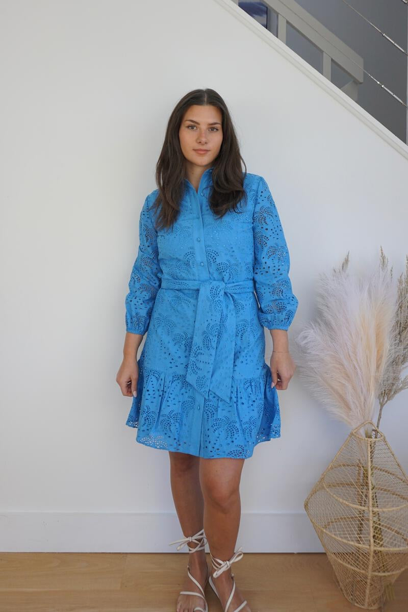 Georgia Palm Eyelet Dress - Blue