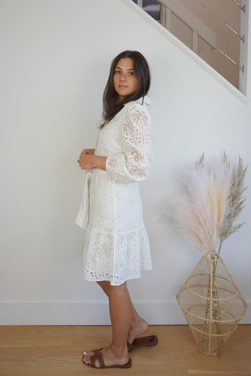 Georgia Palm Eyelet Dress - White