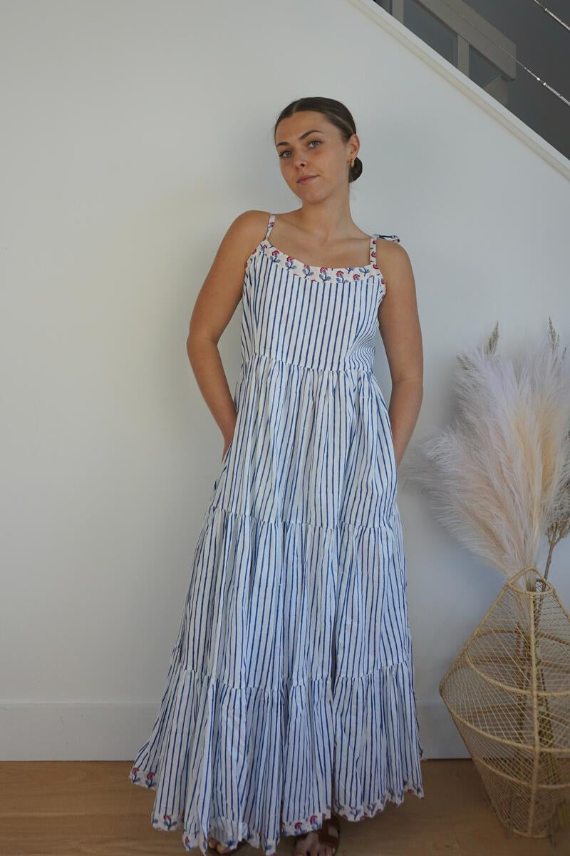 Poppy Tier Maxi Dress - Stripe/Ditsy Floral