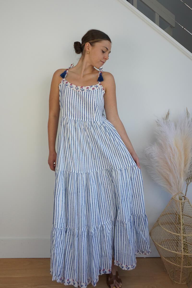 Poppy Tier Maxi Dress - Stripe/Ditsy Floral