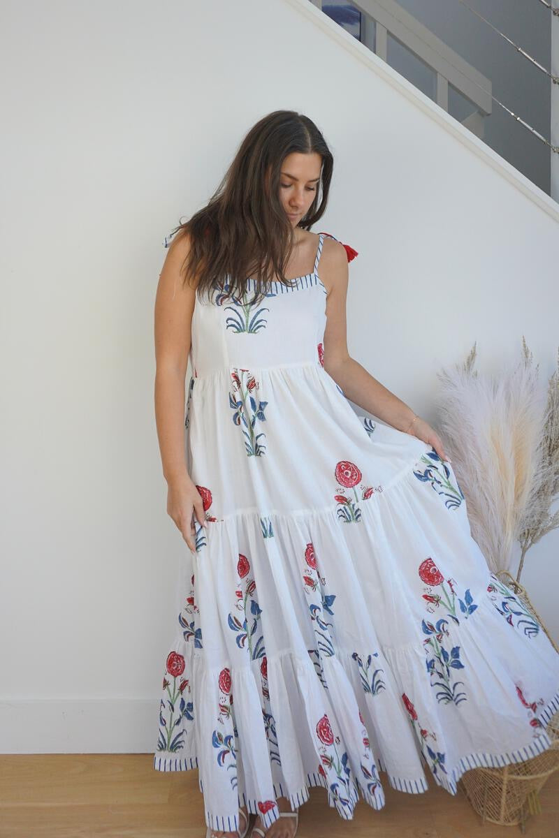 Poppy Tier Maxi Dress - Red Floral/Stripe