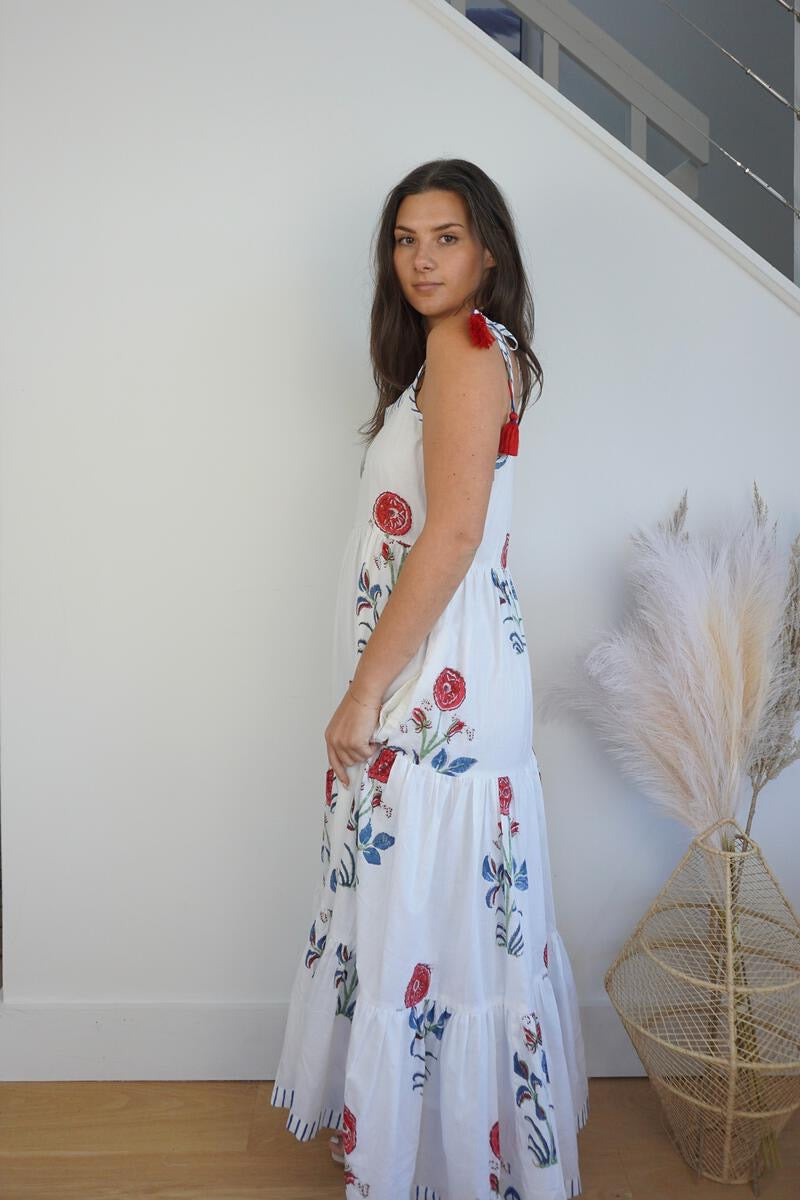 Poppy Tier Maxi Dress - Red Floral/Stripe