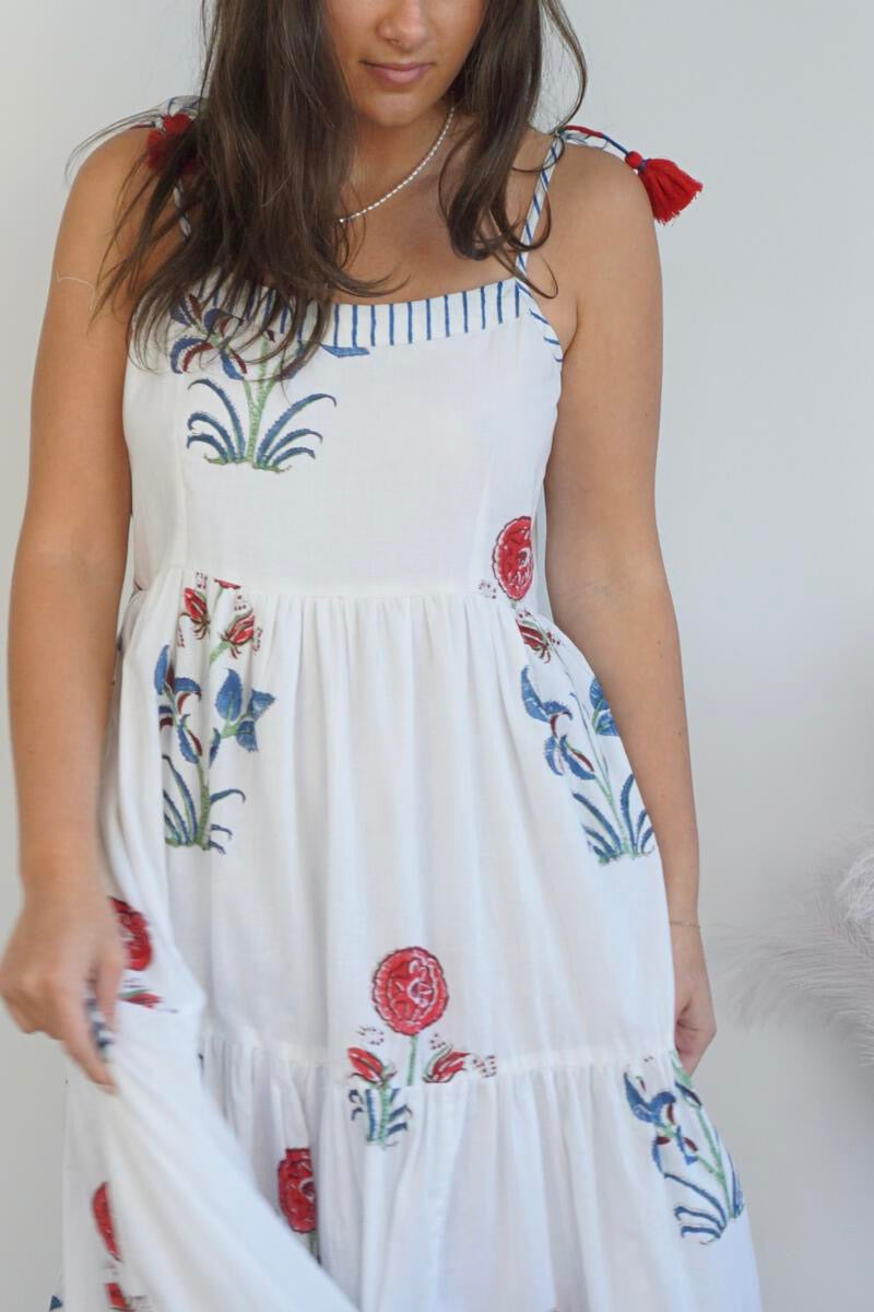 Poppy Tier Maxi Dress - Red Floral/Stripe