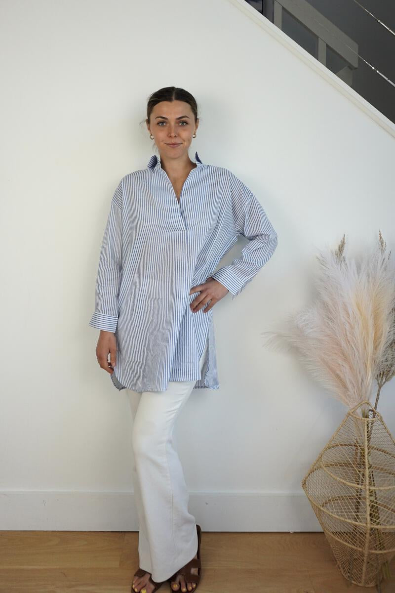 Prim Collared Top - Blue Stripe
