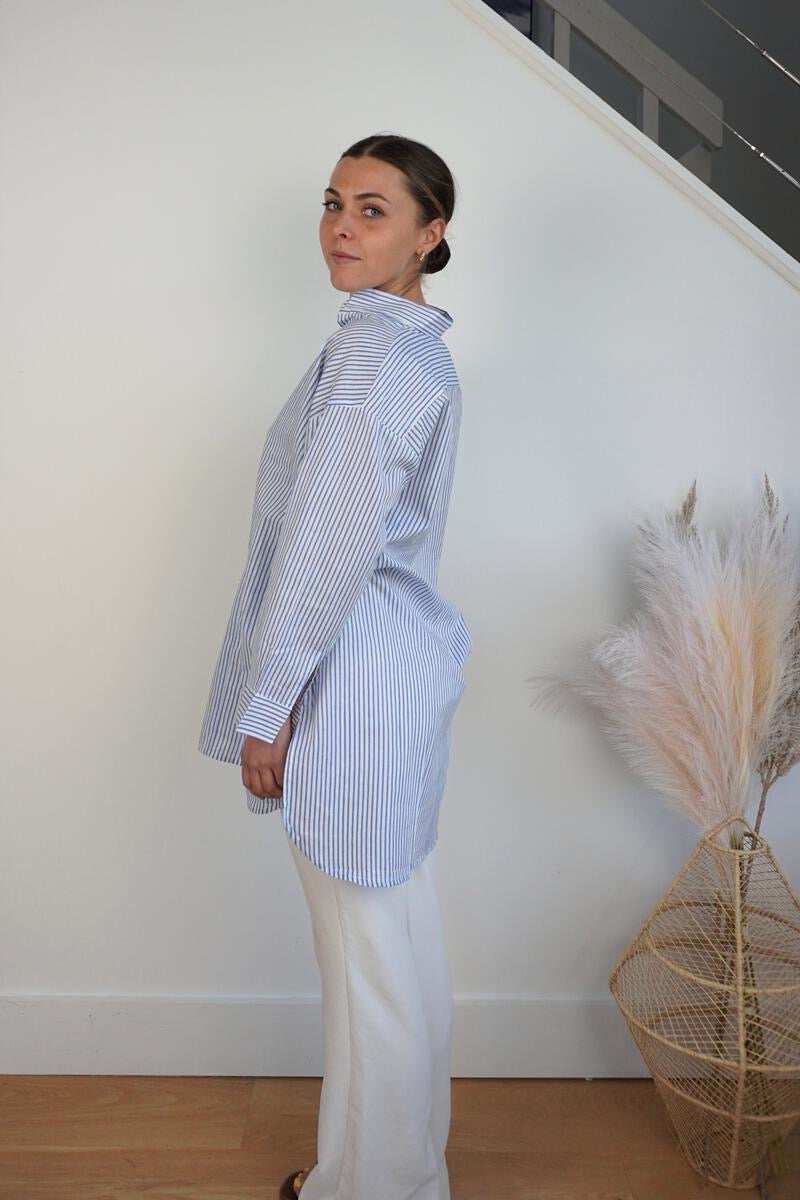 Prim Collared Top - Blue Stripe