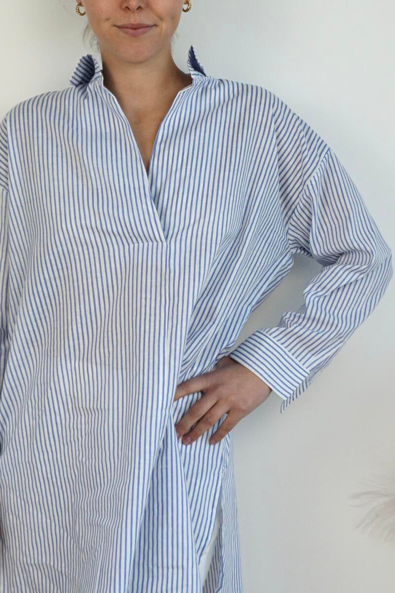 Prim Collared Top - Blue Stripe