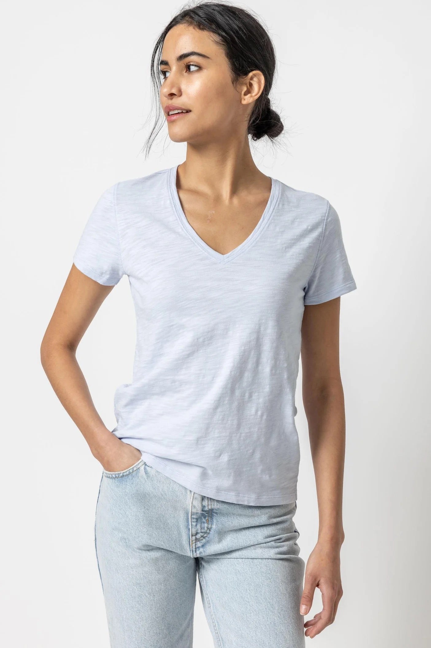 Lilla P V-Neck Short Sleeve Back Seam Tee