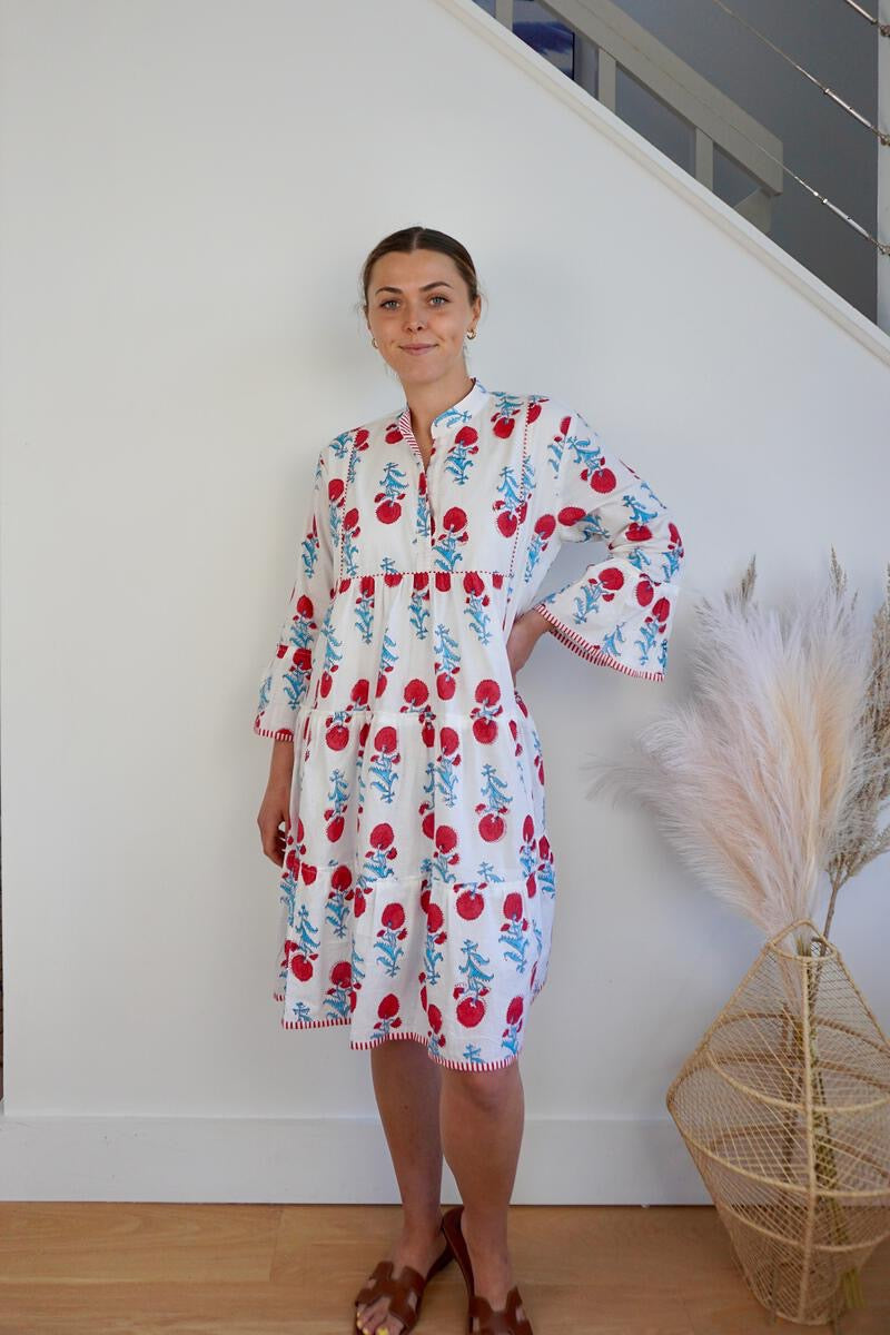 Dylan Mini Dress - Red/Teal Poppy