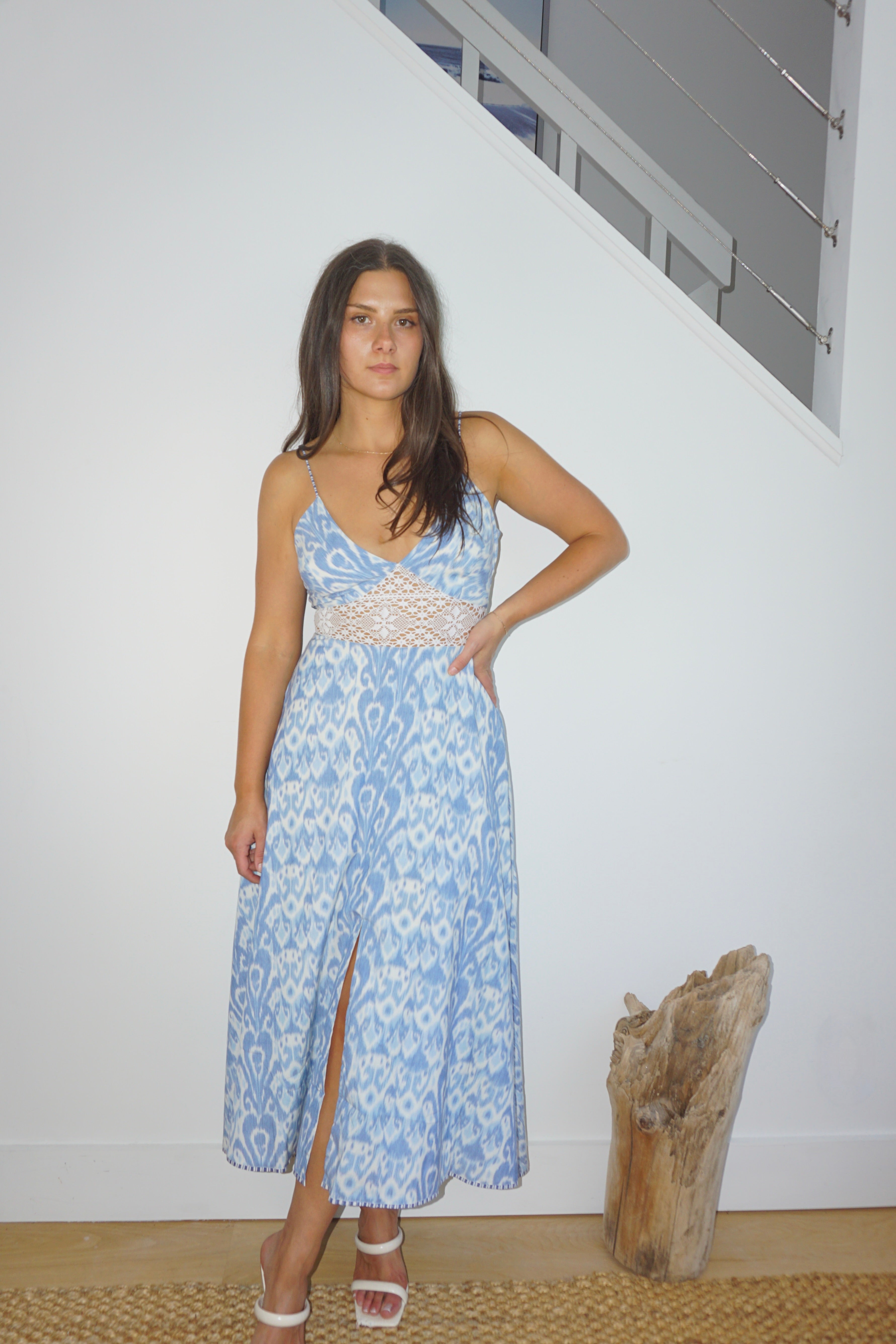 Isabella Dress in Faded Blue Ikat