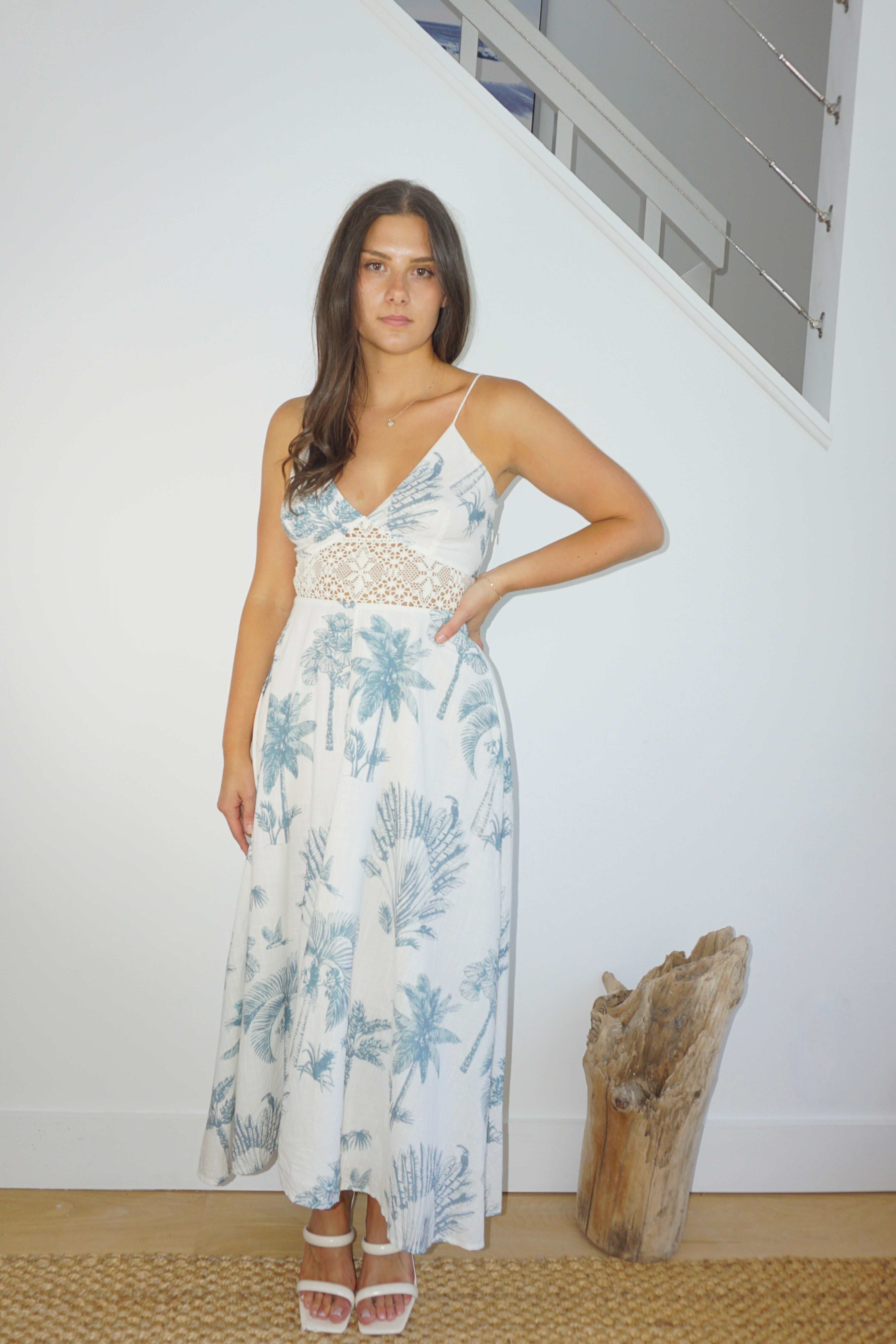 Isabella Dress in Faded Teal Palms