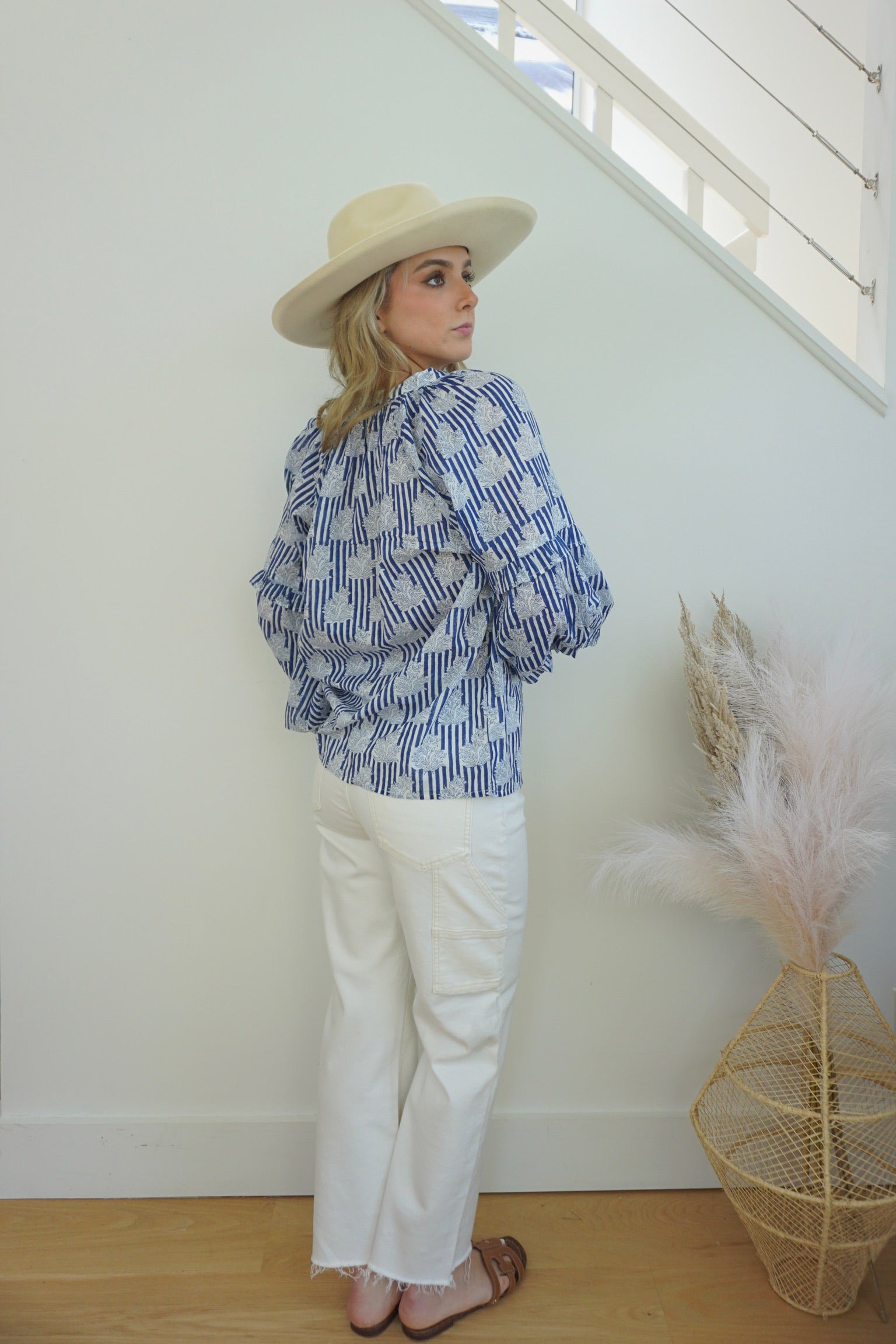 Kendra Blouse in Navy Block Stripe