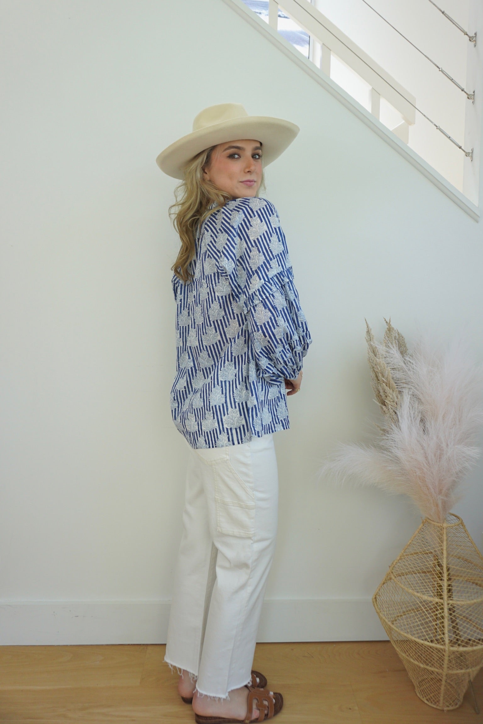 Kendra Blouse in Navy Block Stripe