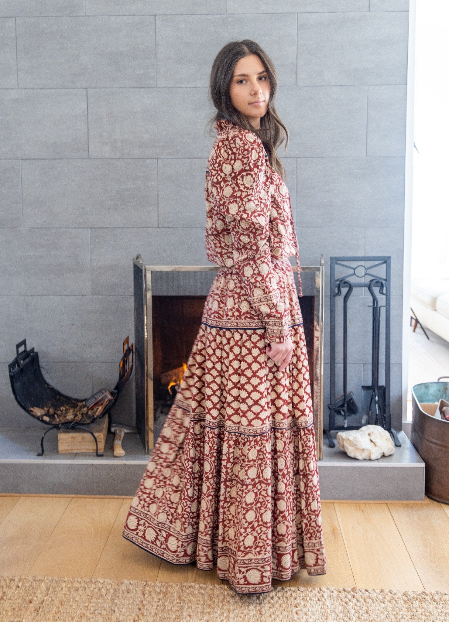 Bea Maxi Skirt in Red Lotus