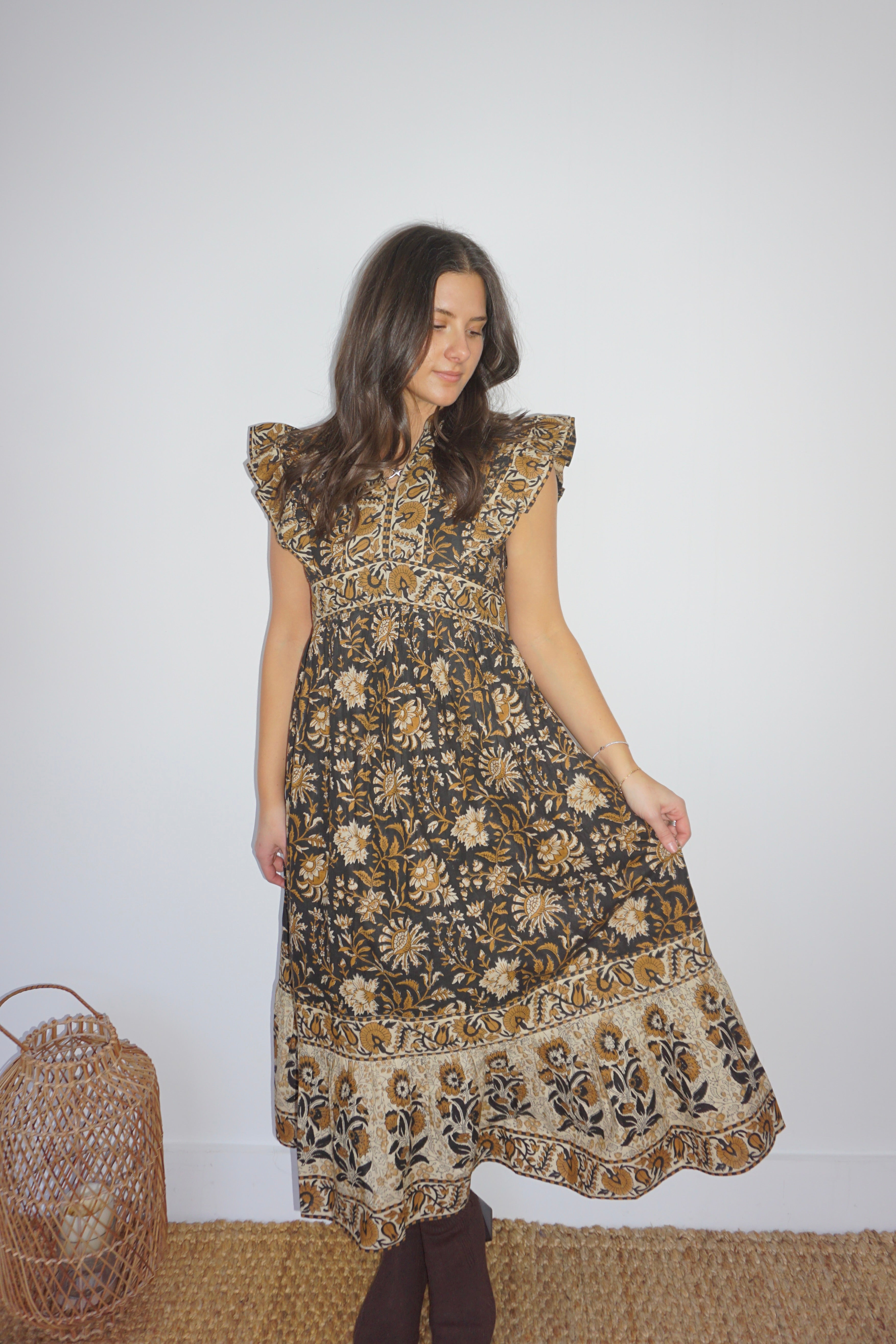 Lennon Dress in Black Jacobean
