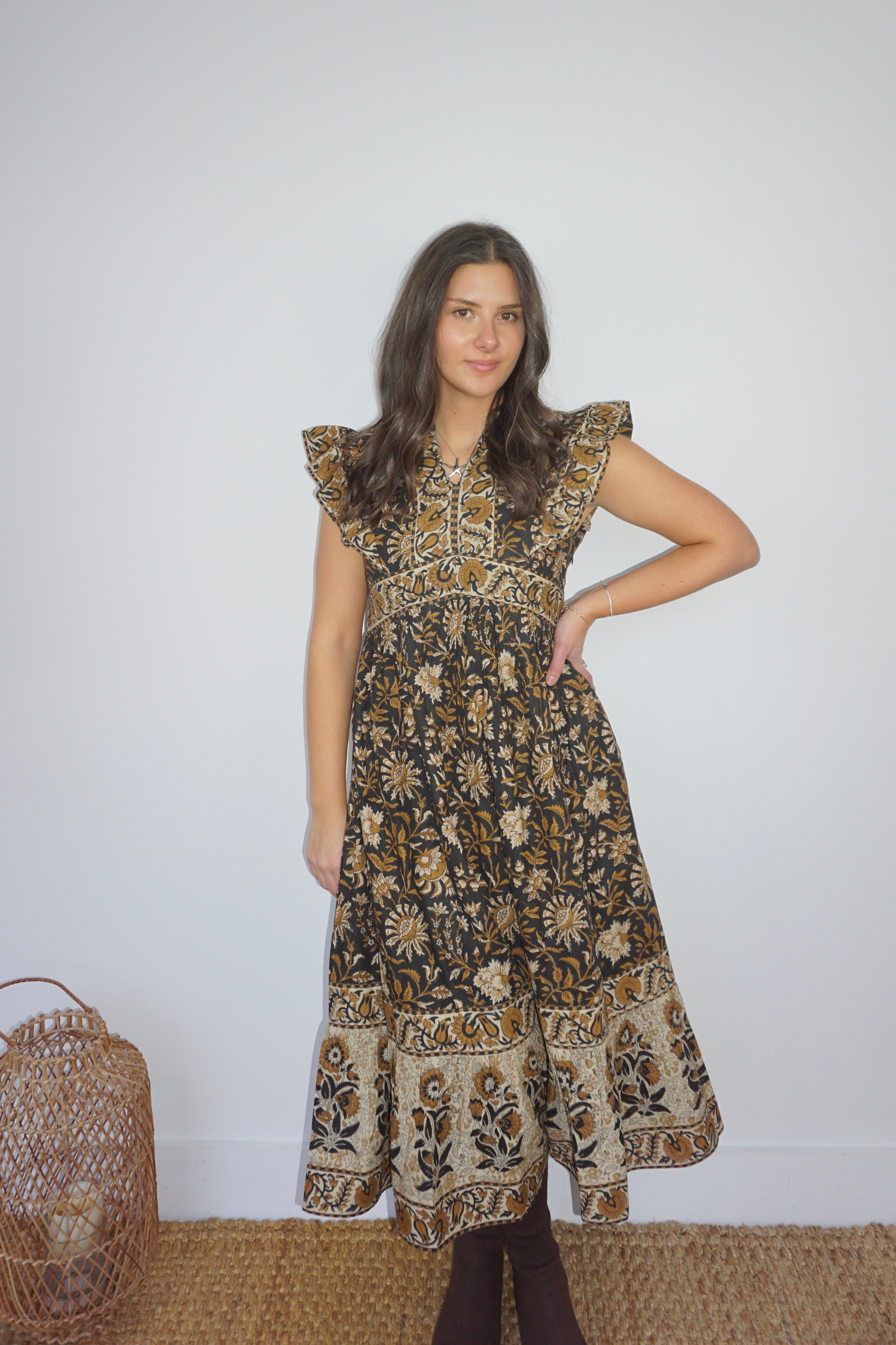 Lennon Dress in Black Jacobean