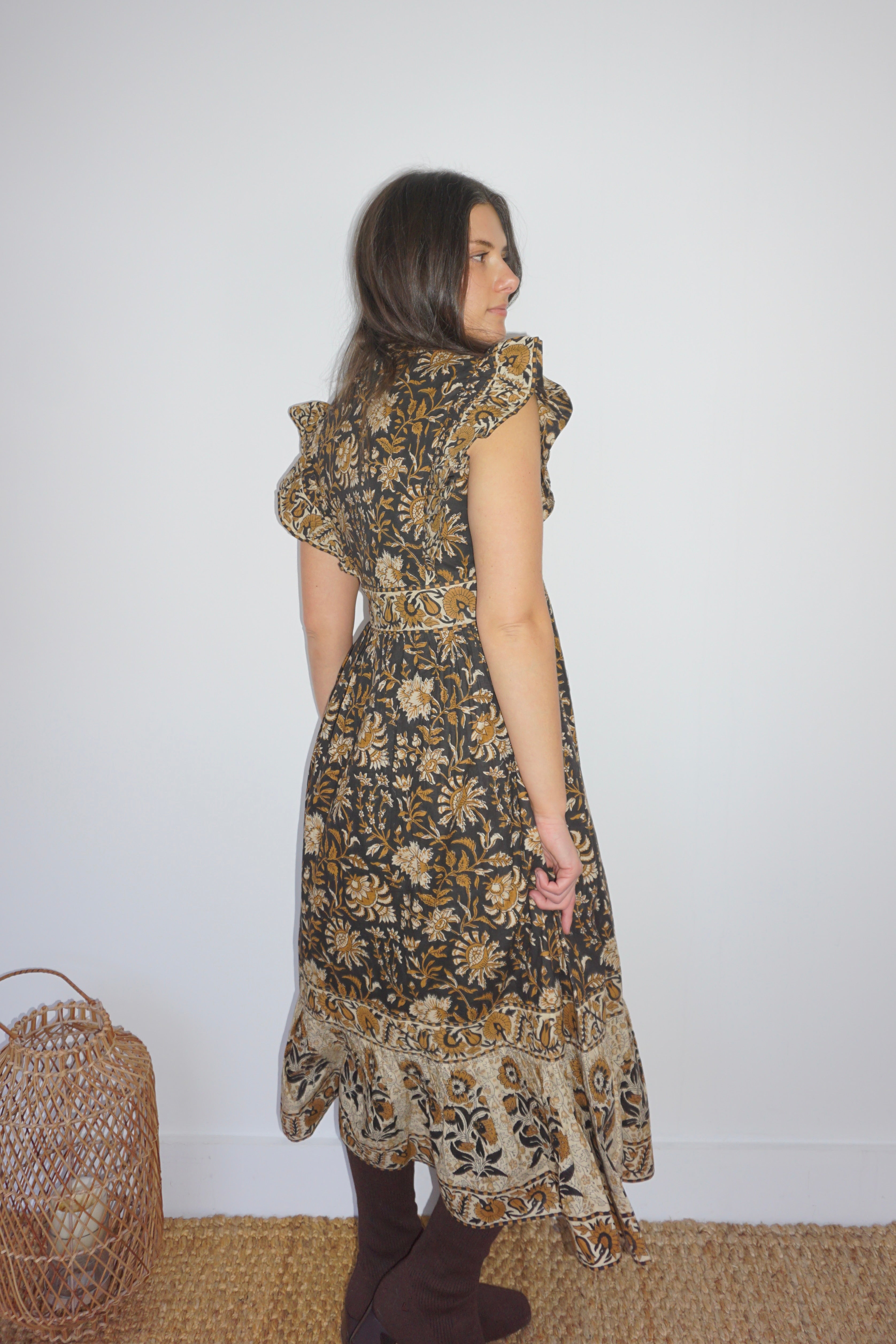 Lennon Dress in Black Jacobean