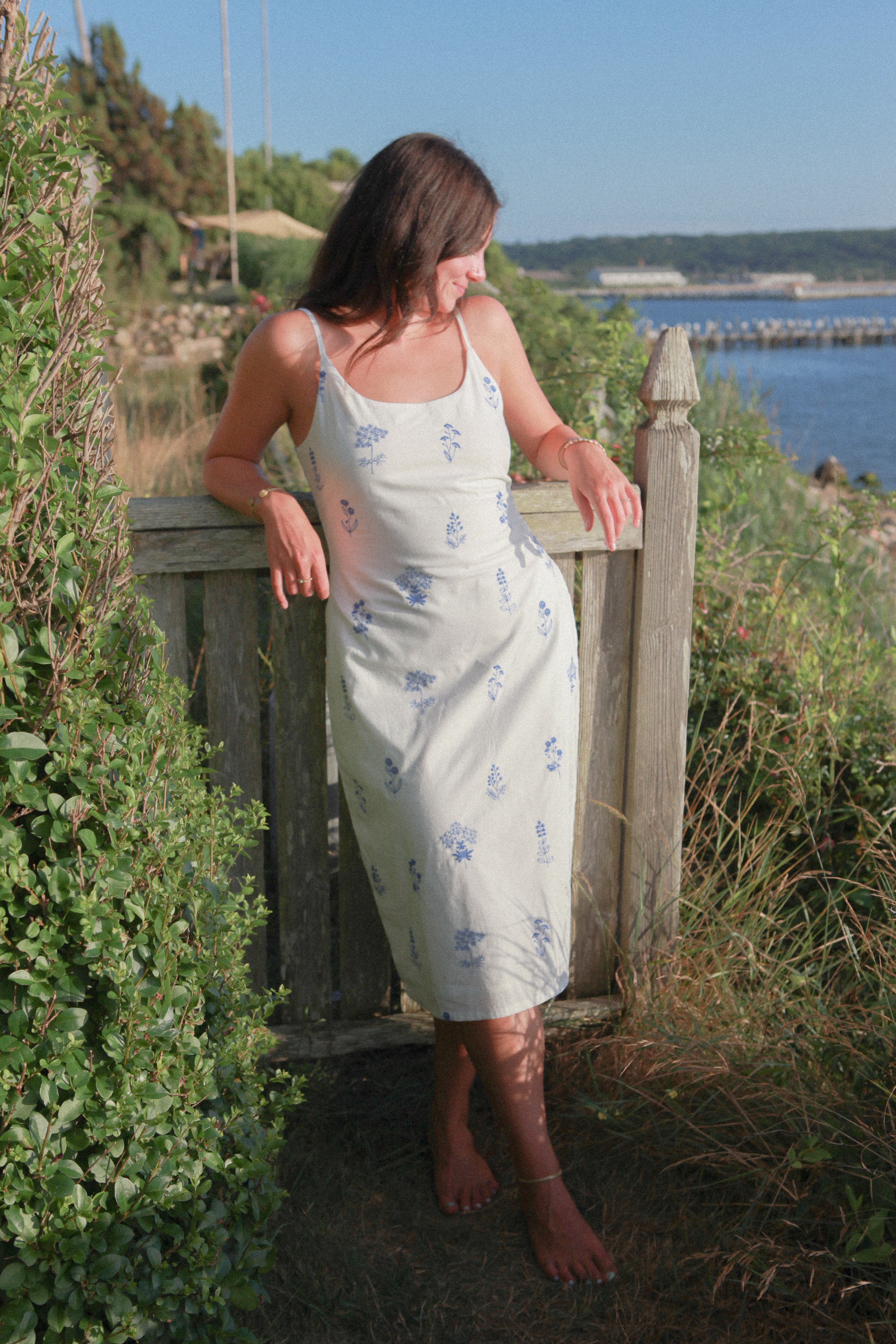 Logan Slip Dress in Soft Blue Stitch
