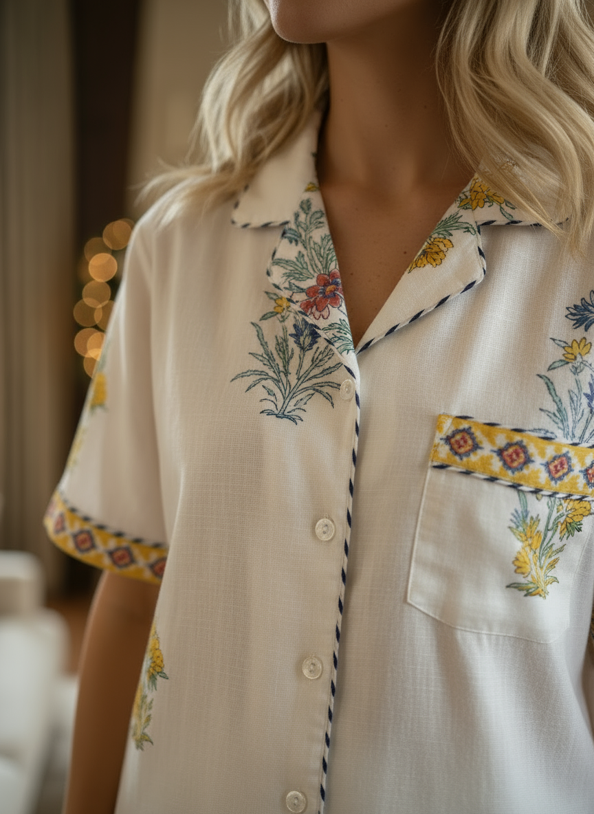 Pj Set - Short Sleeve Long Pant in Multi Print Floral