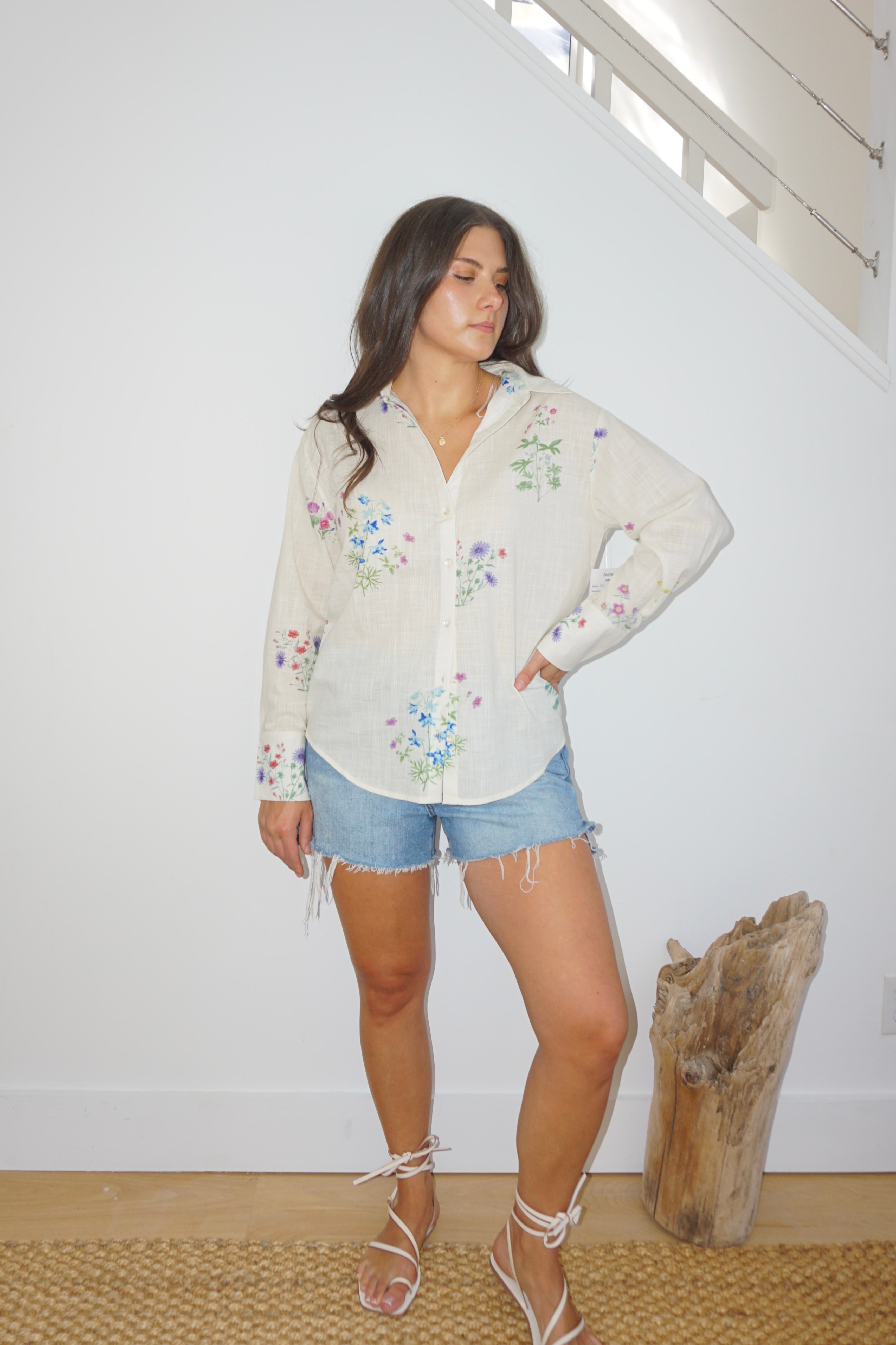 NIBI MTK Mable Button Down Shirt - Cream Botanical