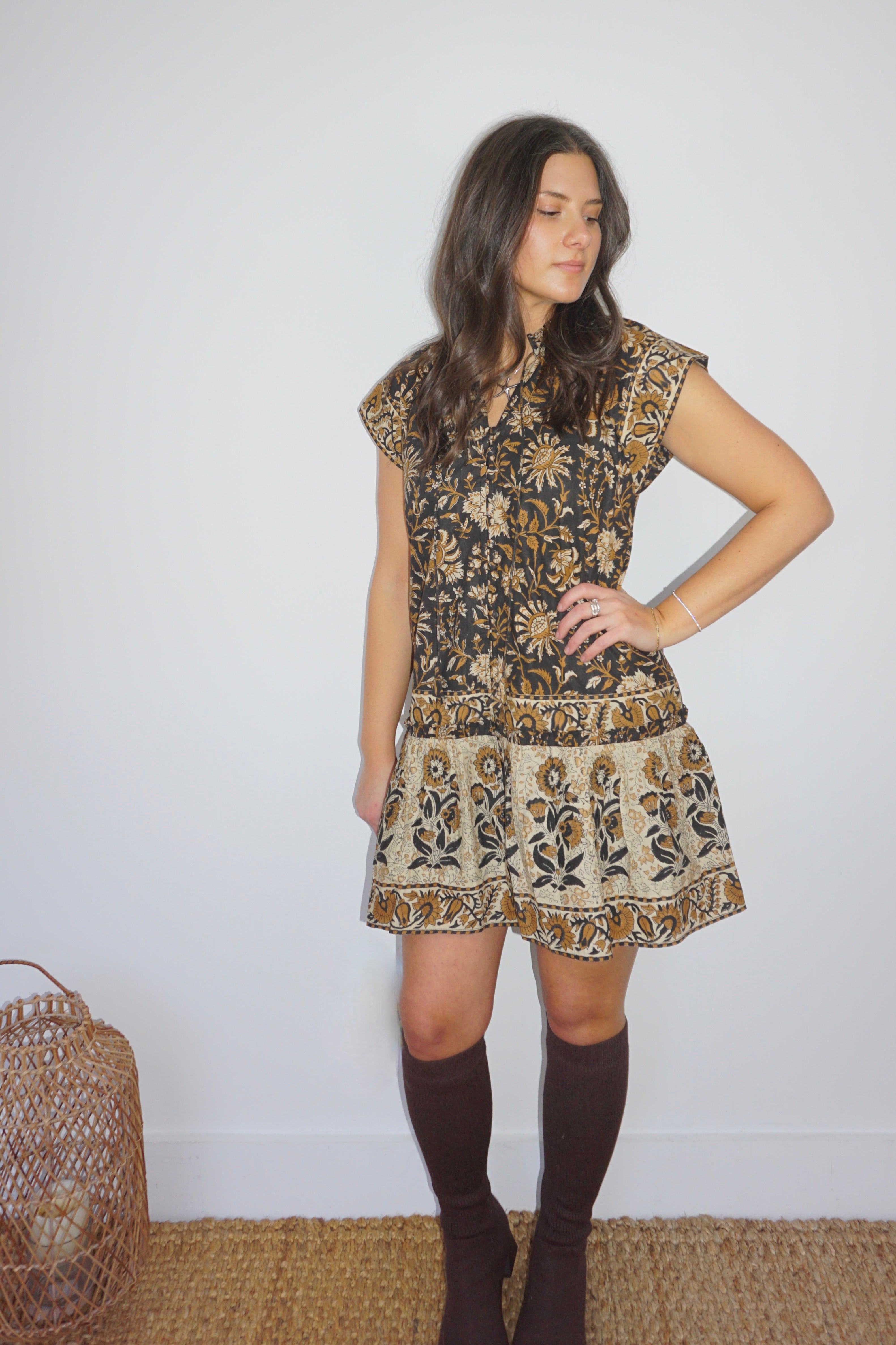 Marina Mini Dress in Black Jacobean