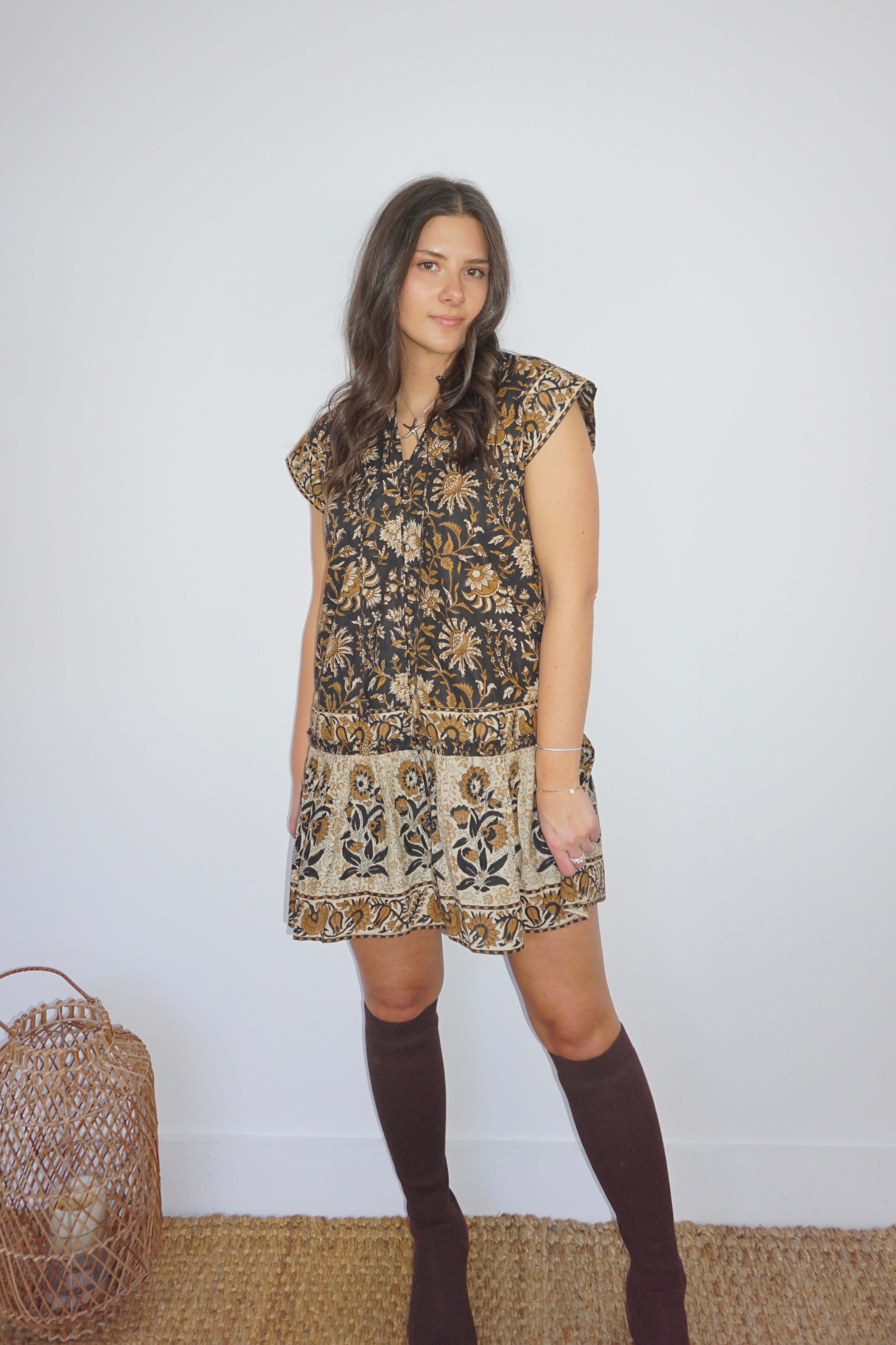 Marina Mini Dress in Black Jacobean