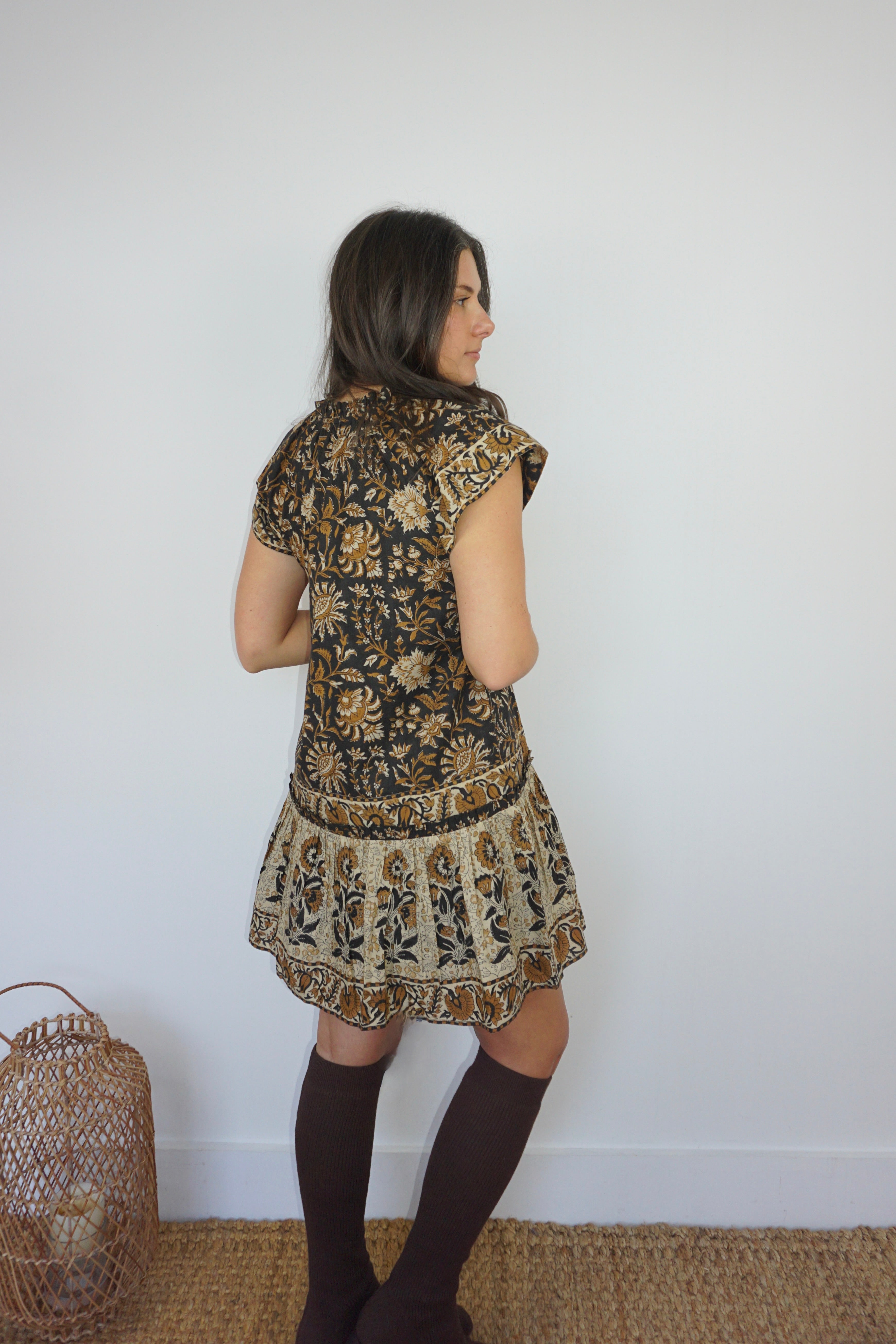 Marina Mini Dress in Black Jacobean