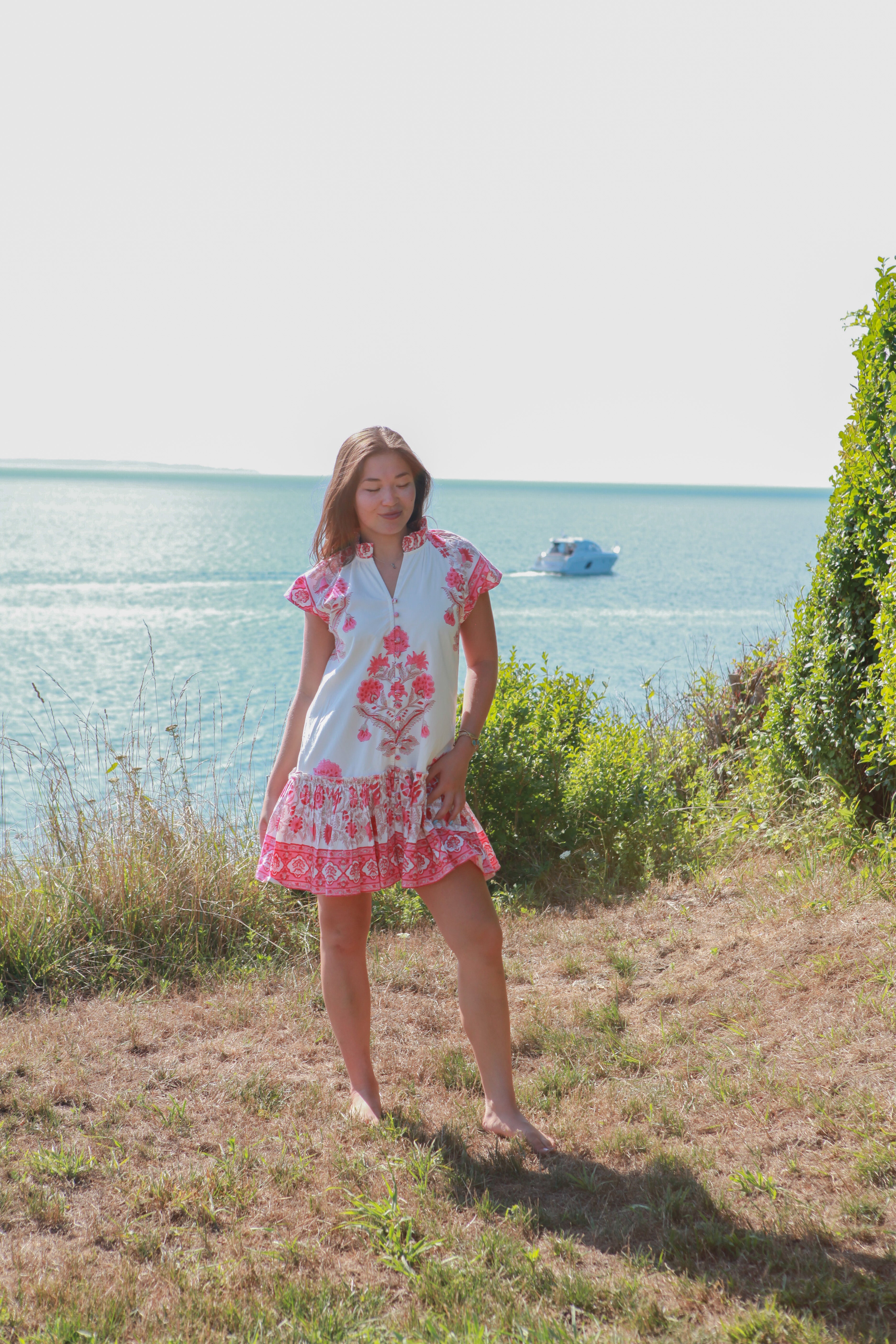 Marina Mini Dress in Peacock Pink