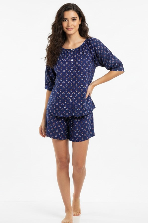 Marley Short Pajama Set in Ditsy Navy