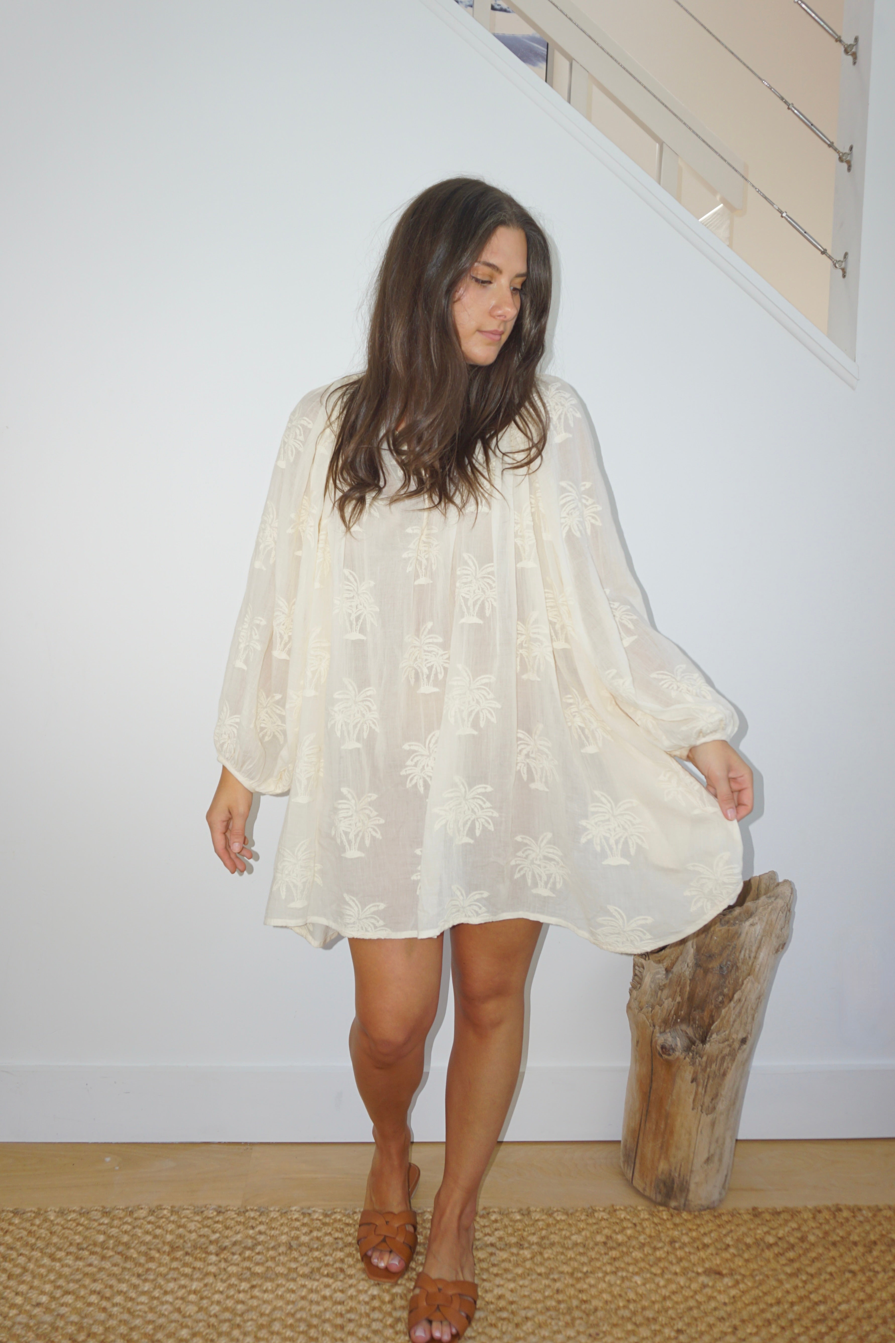 Mecox Coverup in Cream Palm Embroidery
