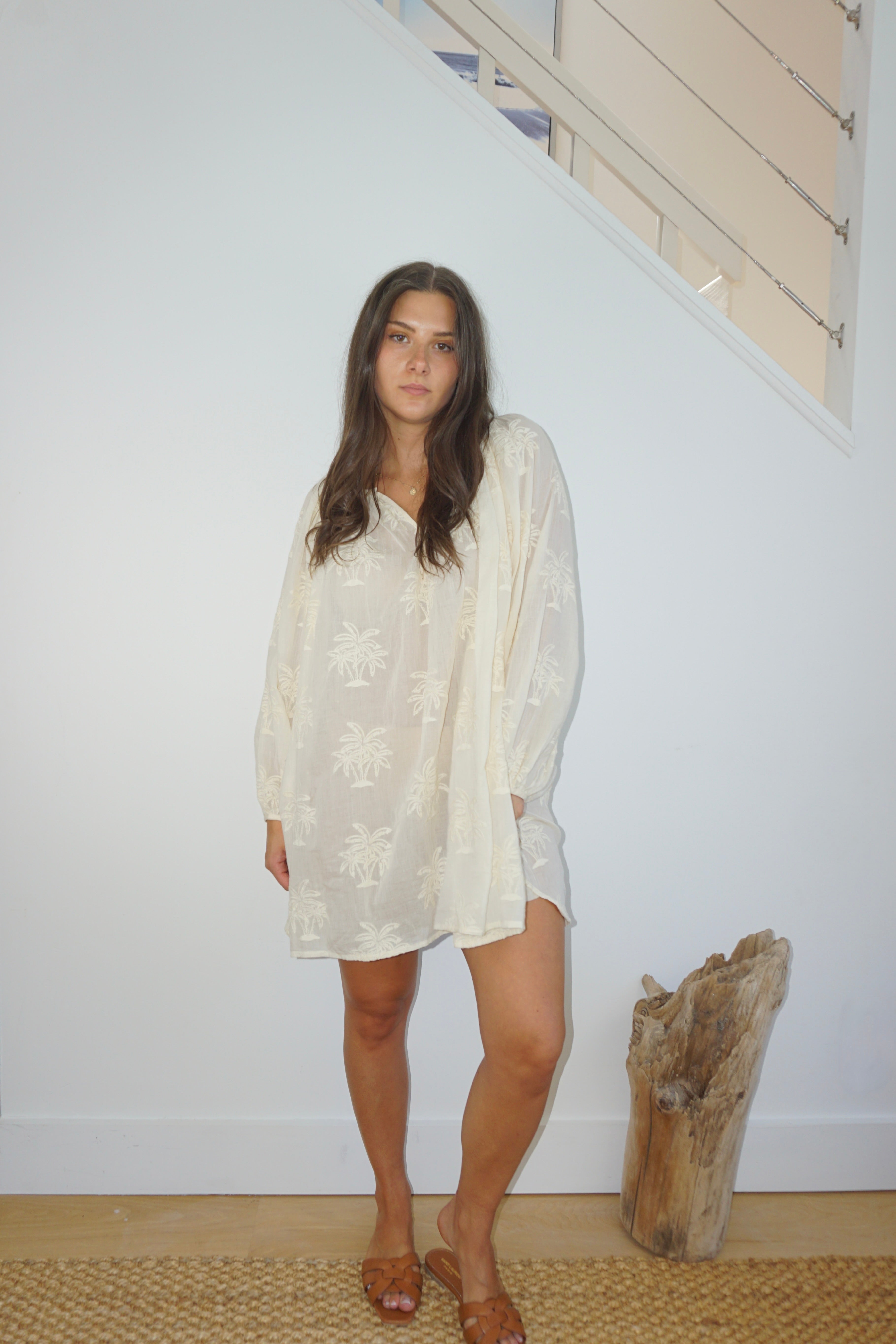 Mecox Coverup in Cream Palm Embroidery