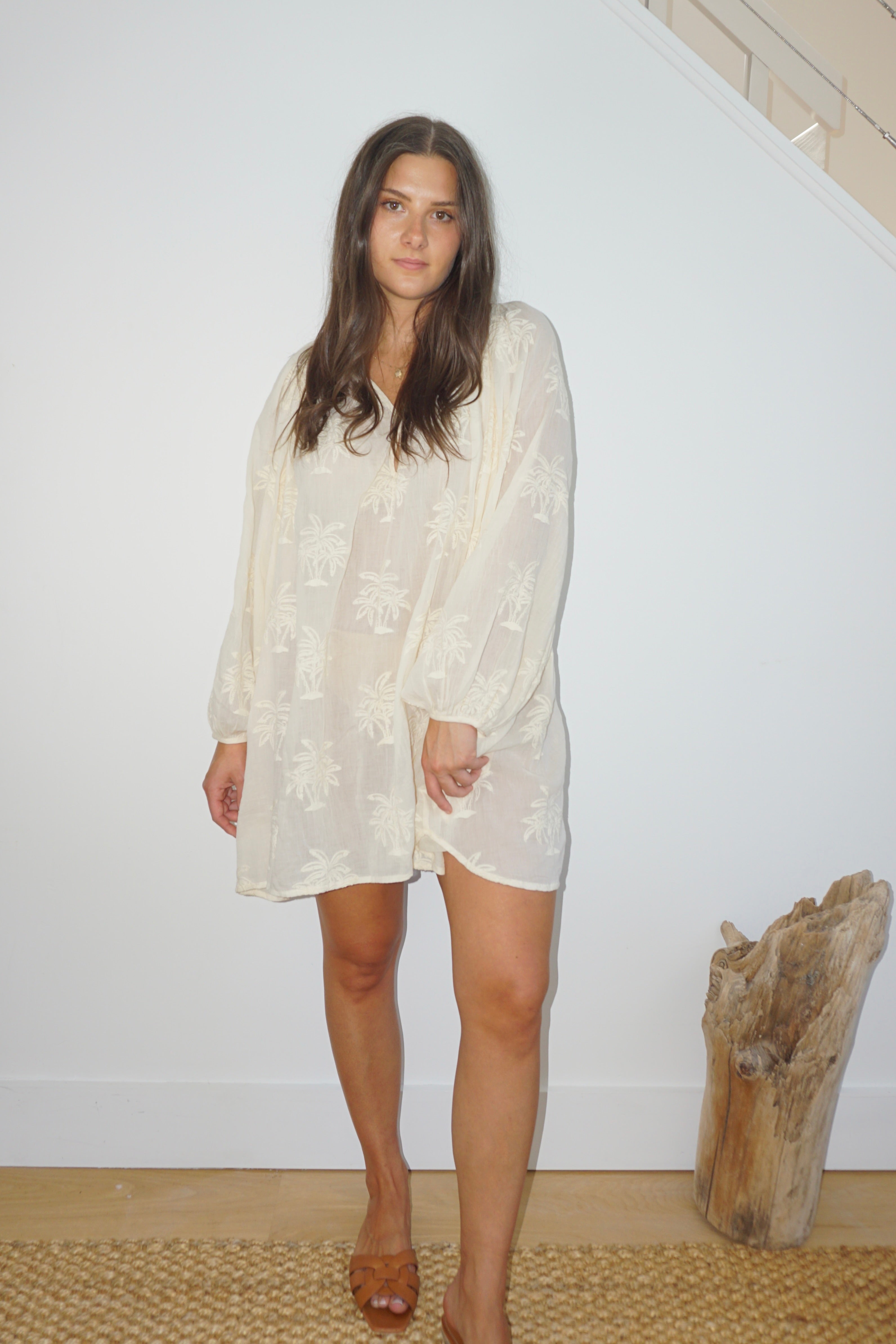 Mecox Coverup in Cream Palm Embroidery