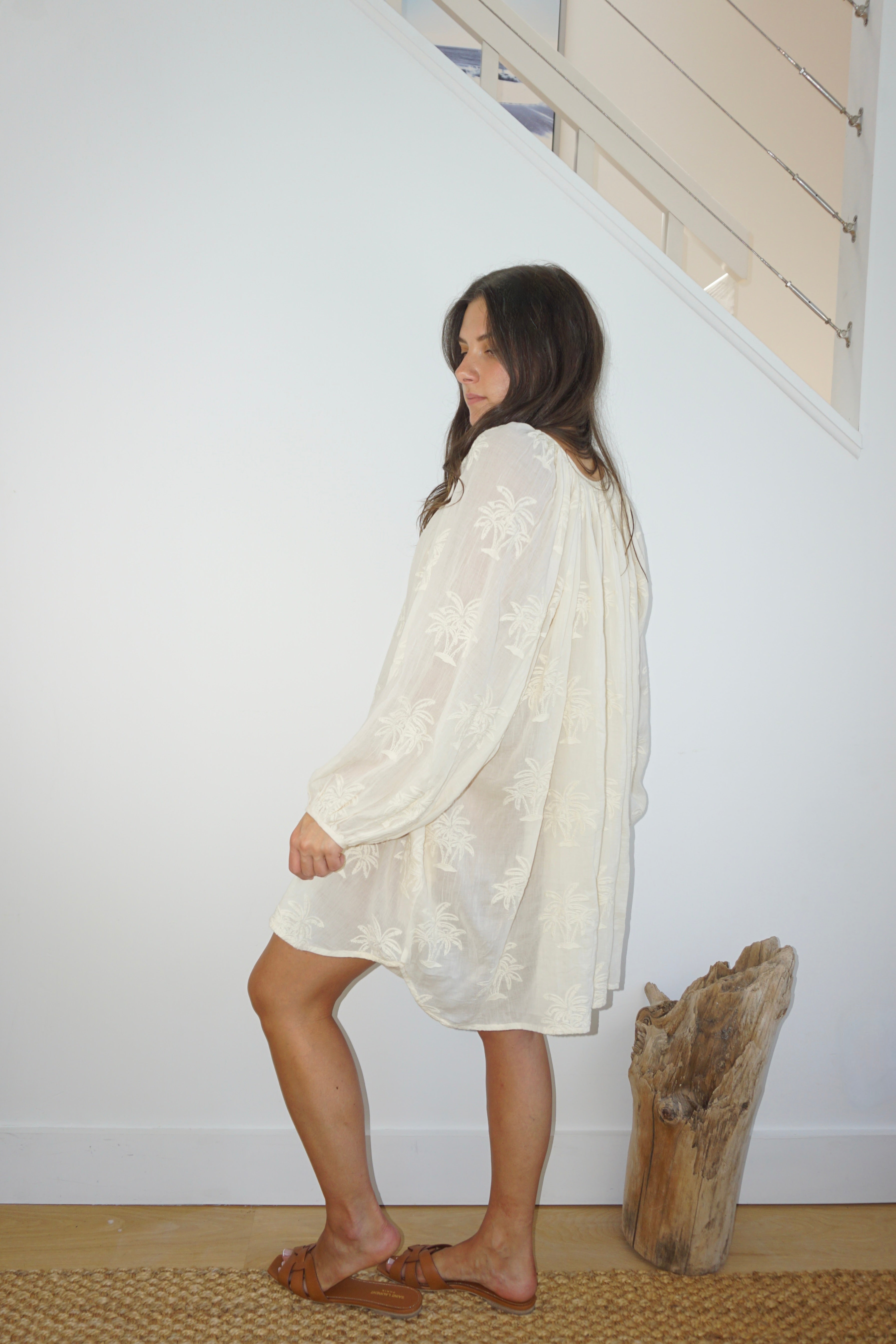 Mecox Coverup in Cream Palm Embr