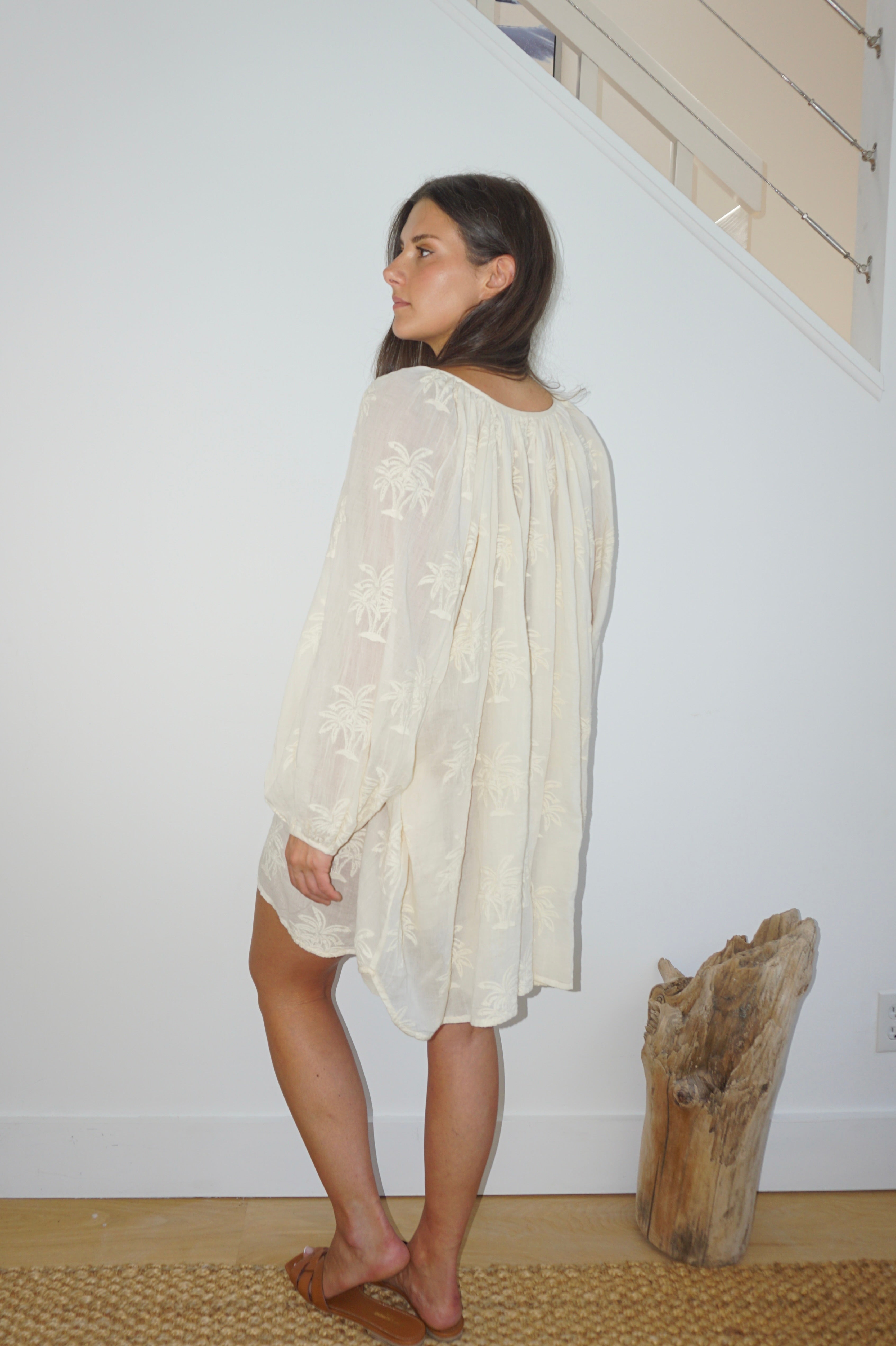 Mecox Coverup in Cream Palm Embroidery