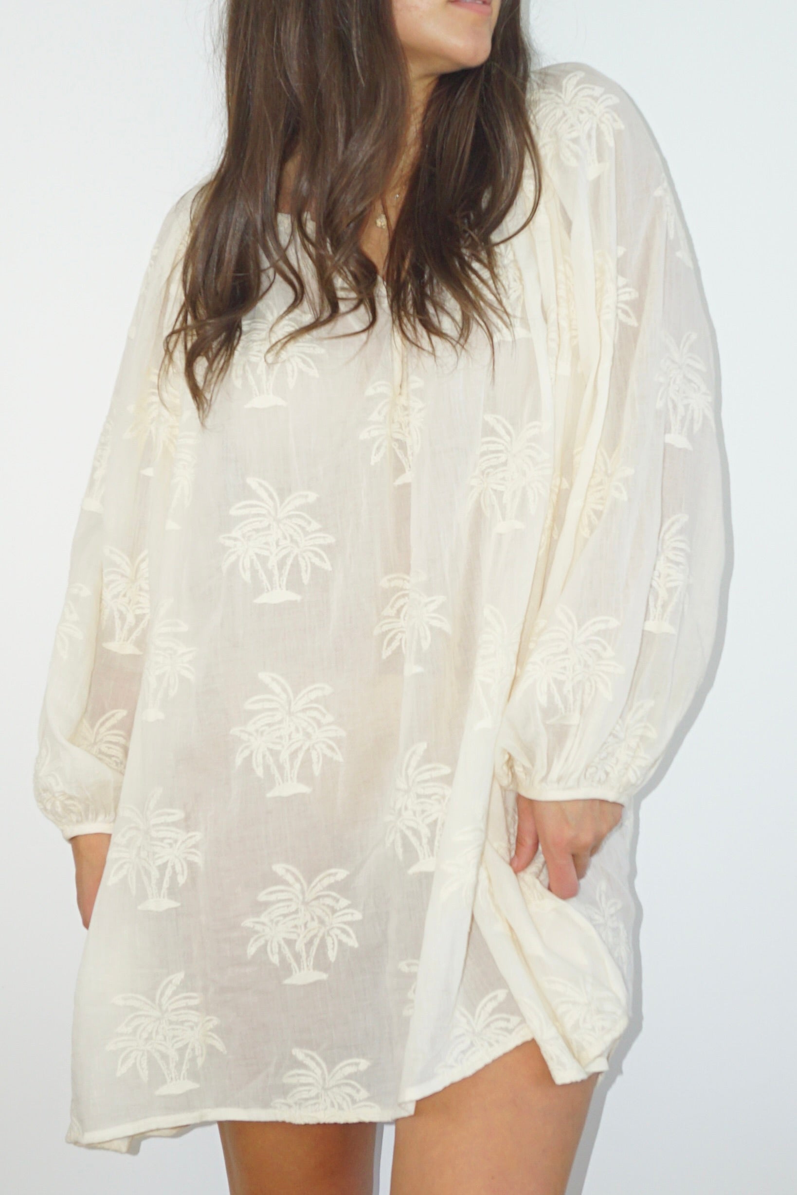 Mecox Coverup in Cream Palm Embroidery