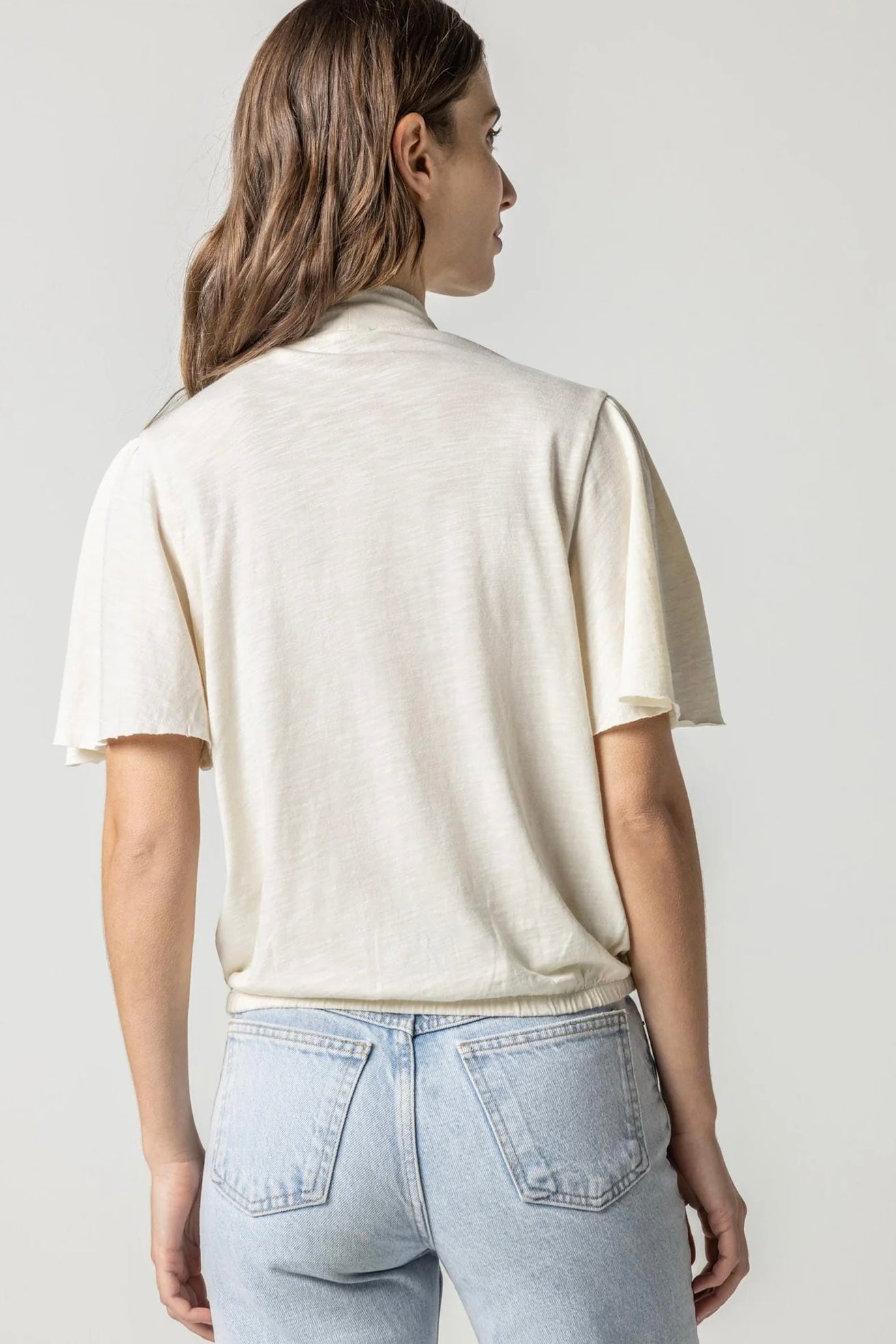 Lilla P Faux Wrap Flutter Sleeve Top
