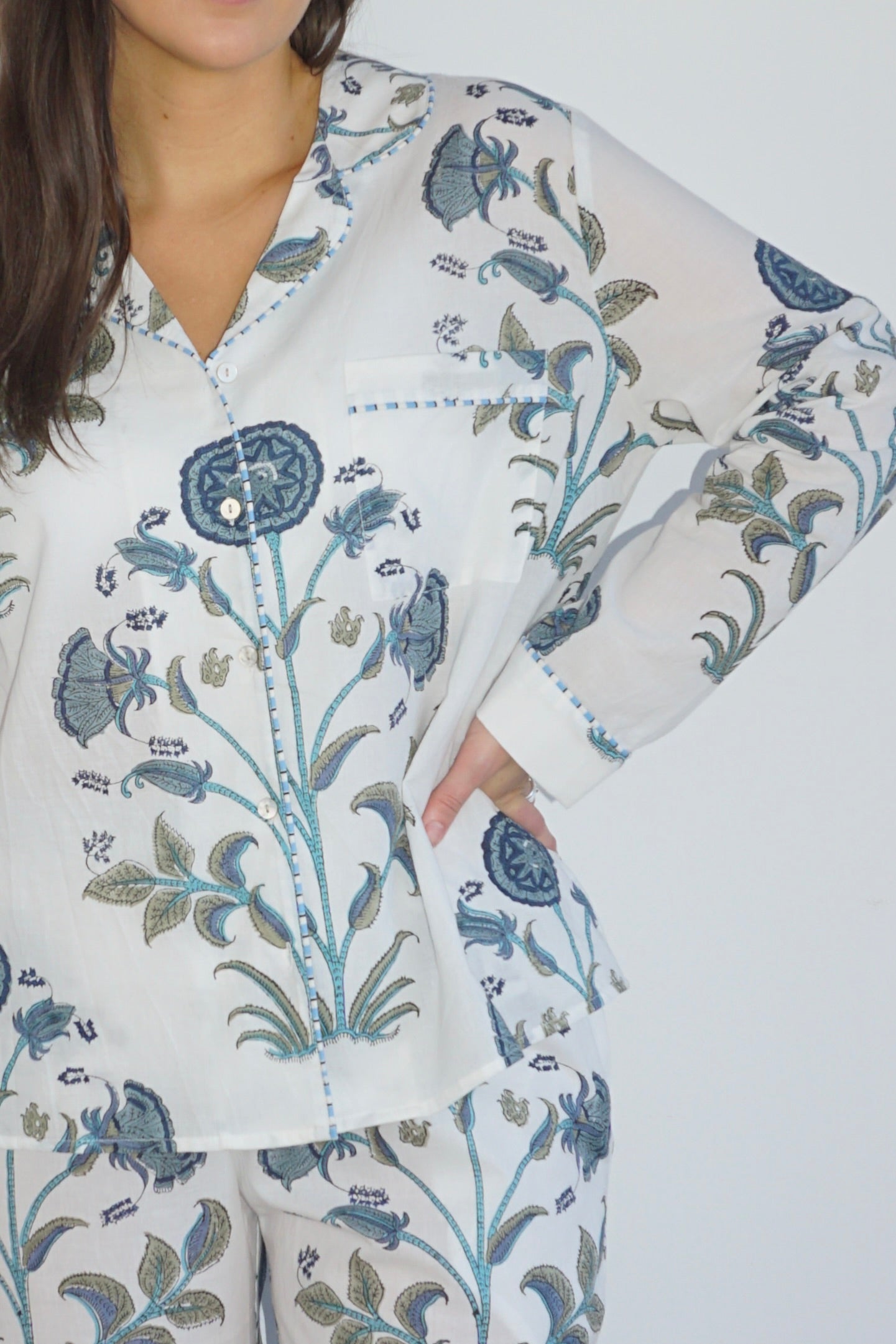 PJ Set - Long Sleeve Long Pant in BLUE VINE