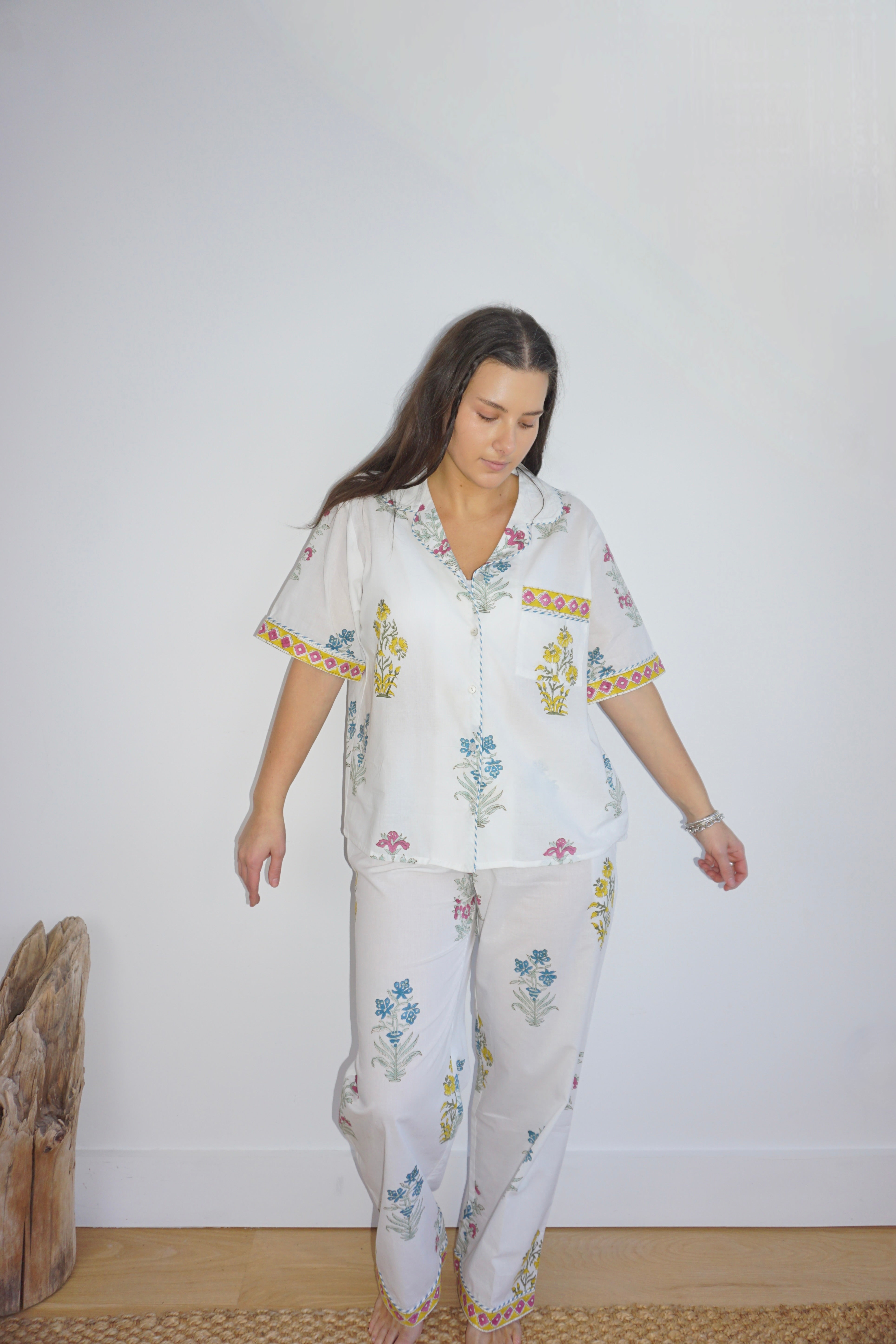 Pj Set - Short Sleeve Long Pant in Multi Print Floral