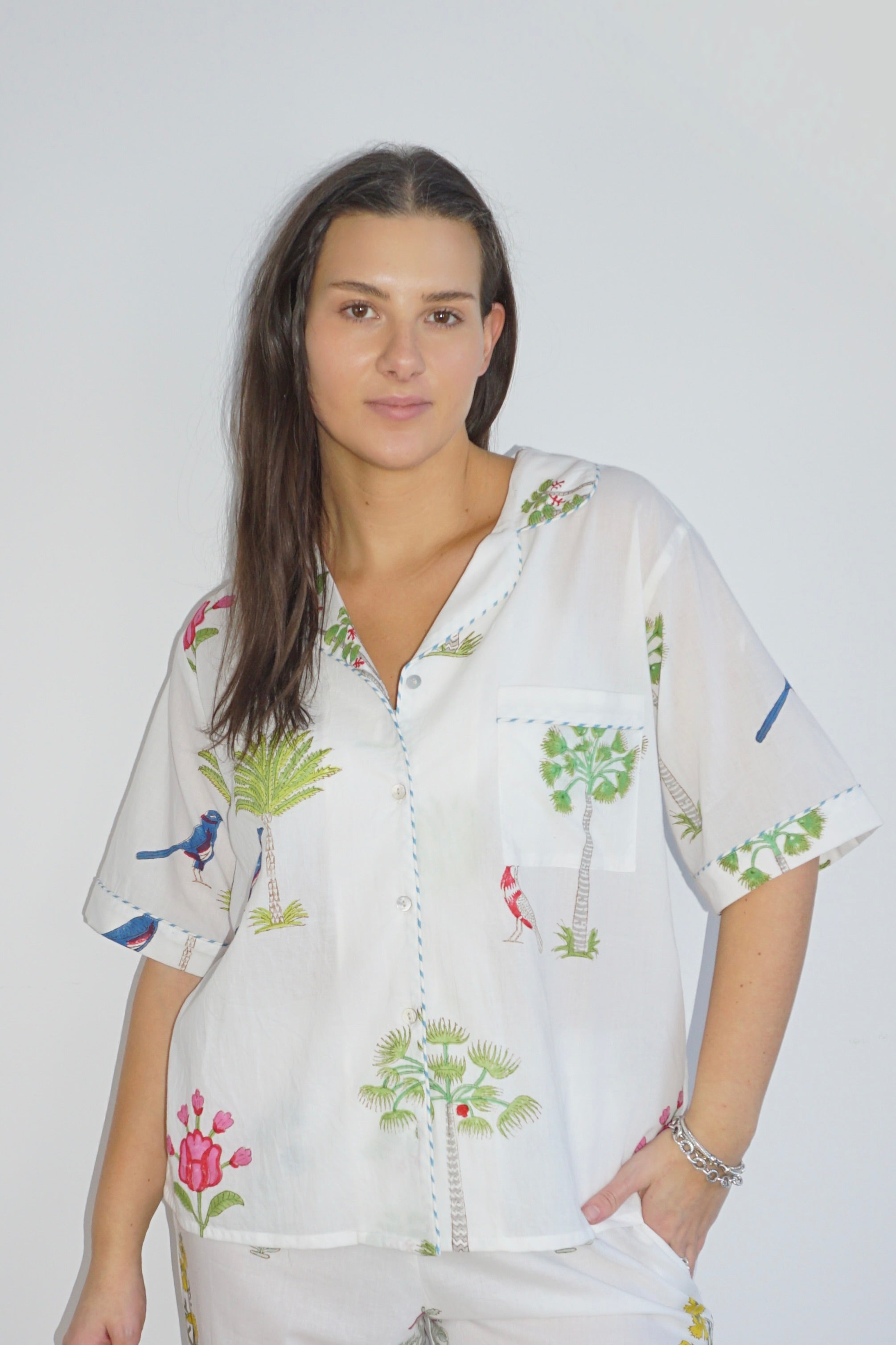PJ Set - Short Sleeve Long Pant in Palm Paradise