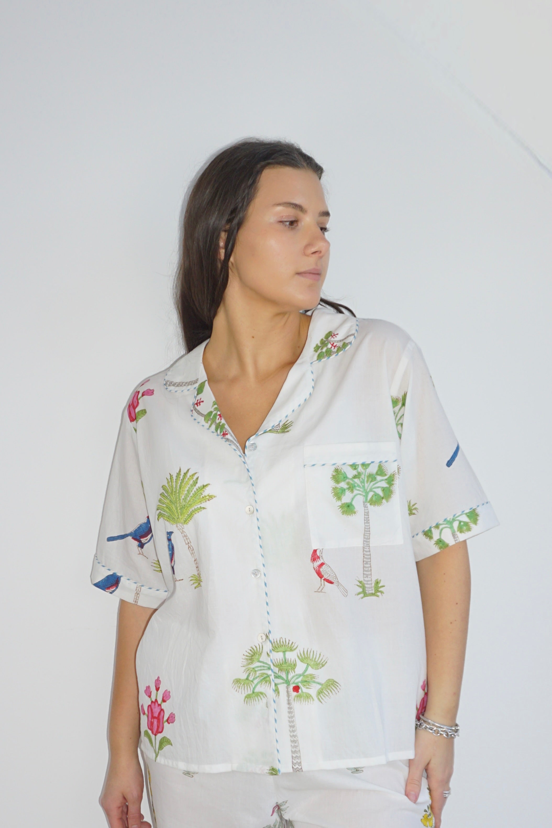 PJ Set - Short Sleeve Long Pant in Palm Paradise