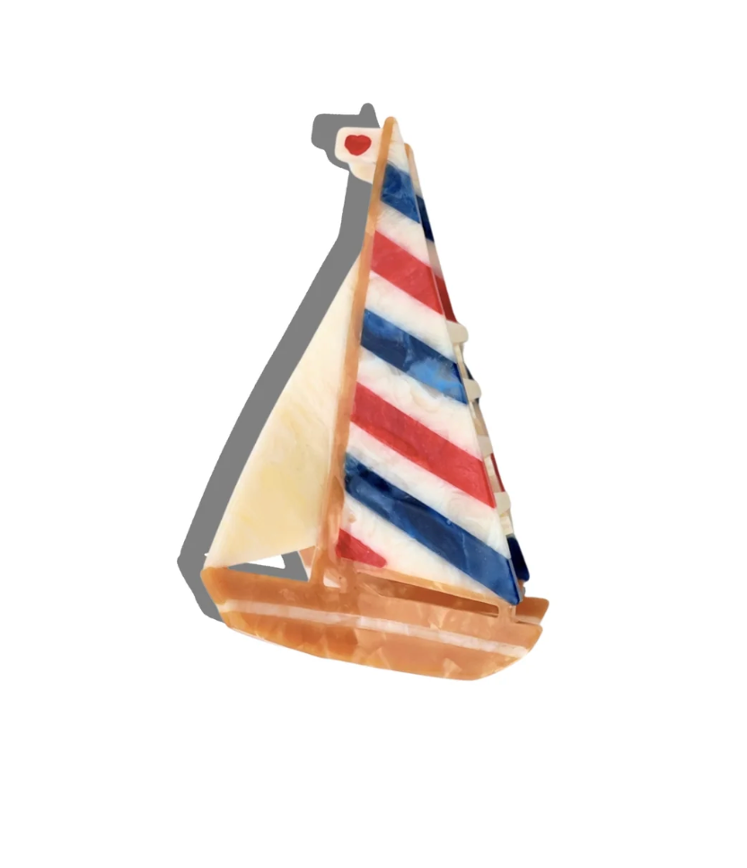 Hand Painted Sailboat Claw Hair Clip - Blue