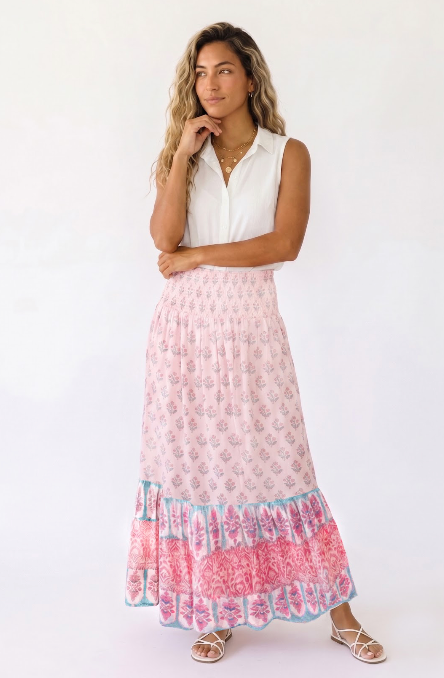 Noor Smocked Skirt in Pastel Palace
