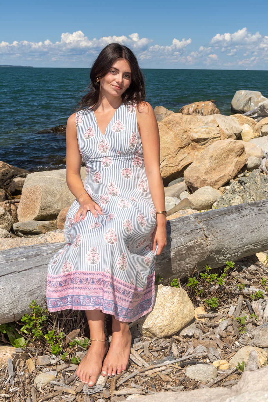 Suzan Dress in Blush Bay Stripe