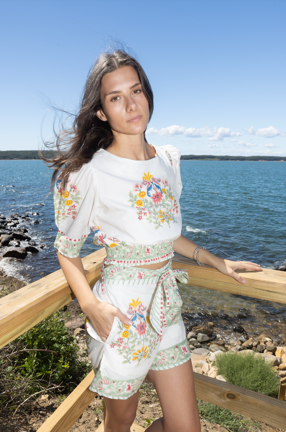 Liana Puff Sleeve Top in Dune Garden