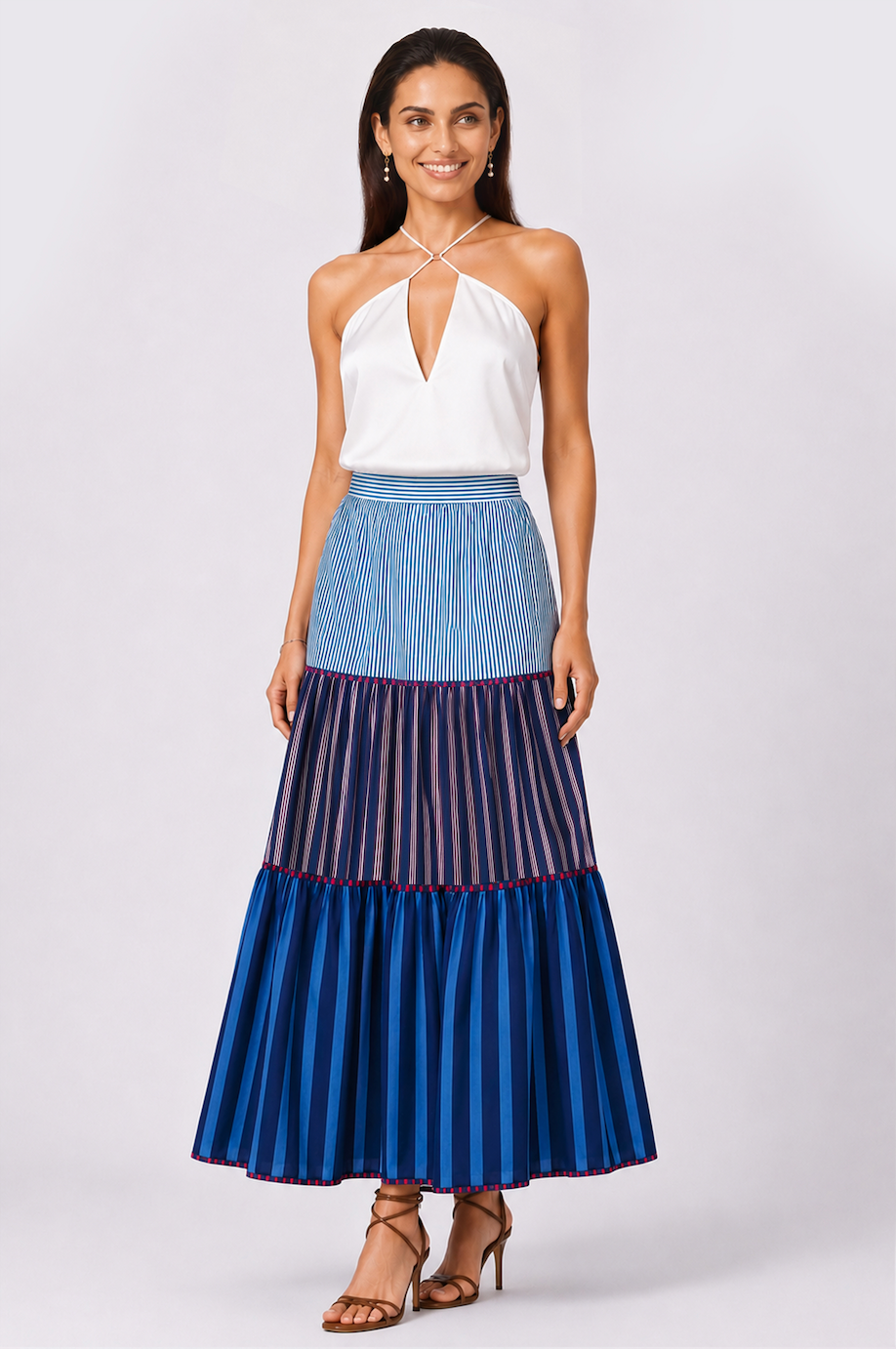 Drue Skirt in Blue Summer Stripe