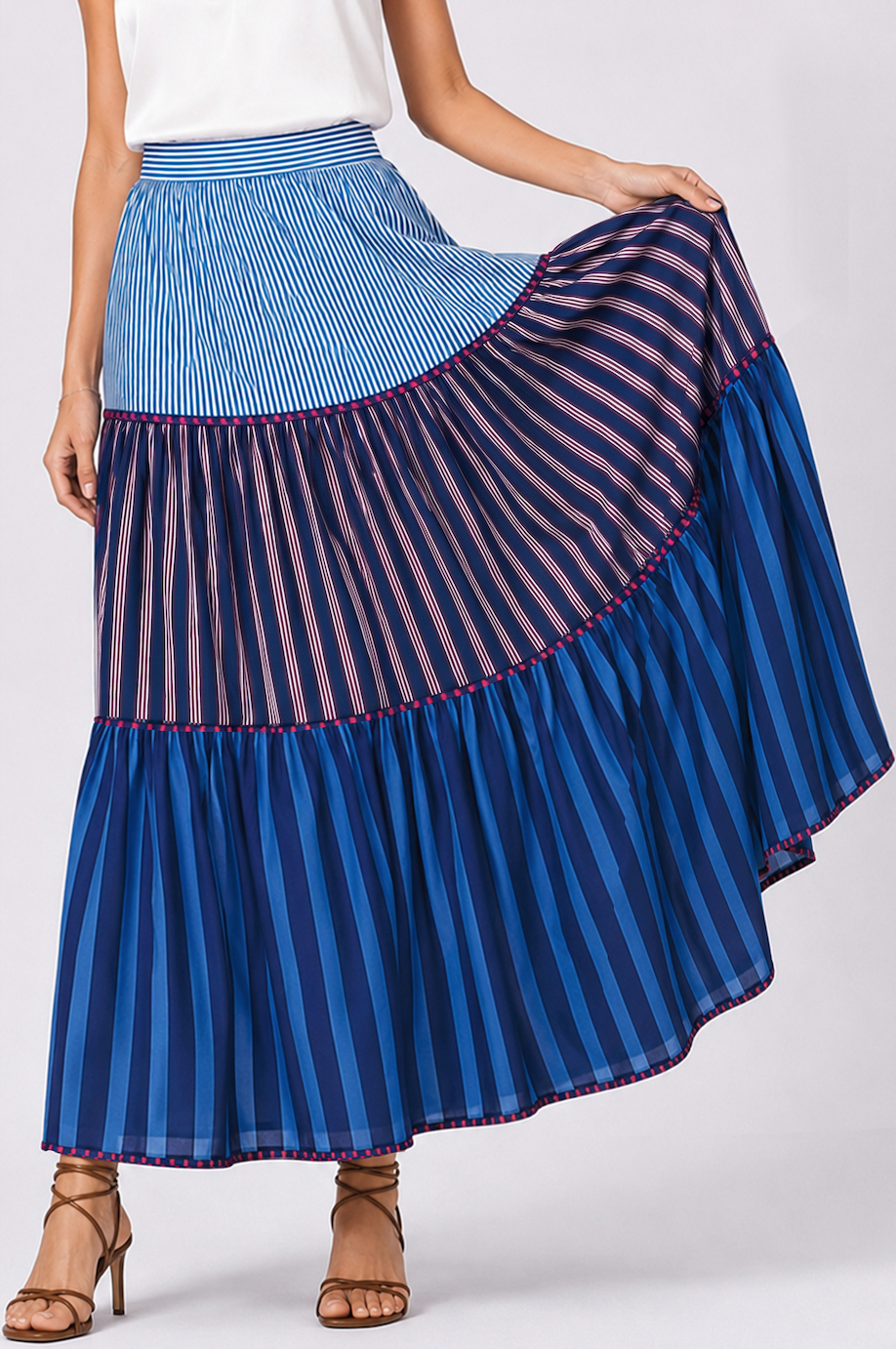 Drue Skirt in Blue Summer Stripe