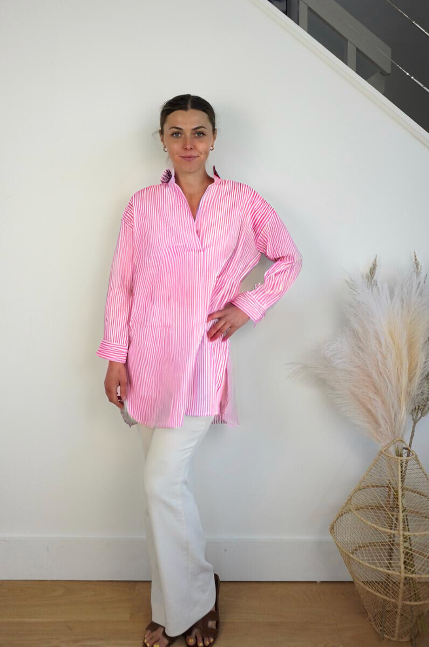 NIBI MTK Prim Collared Top - Pink Stripe
