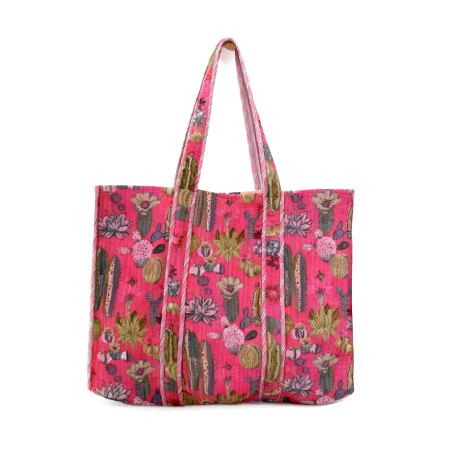 XL Velvet Tote in Cacti , Pink
