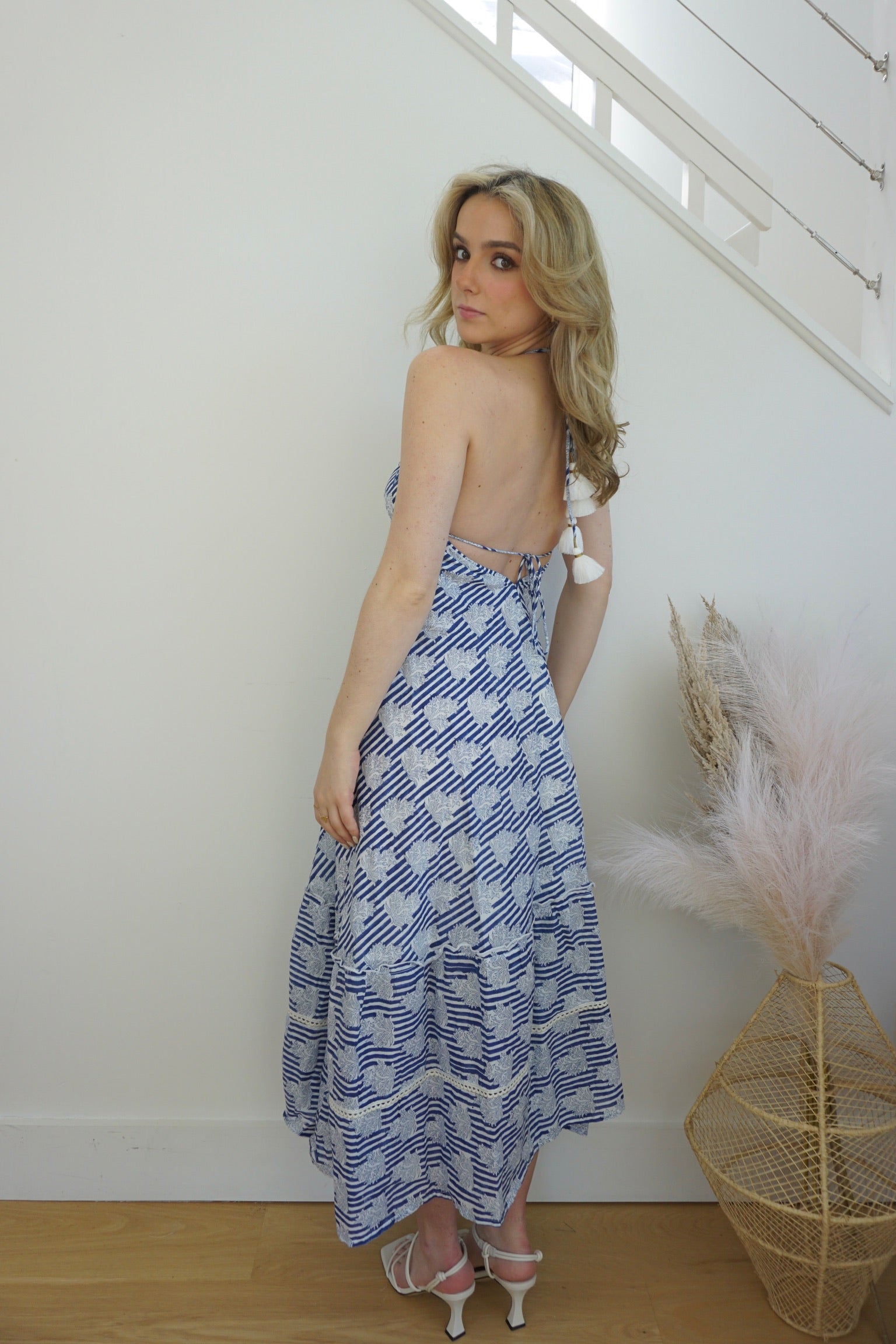 NIBI MTK Ziggy Halter Dress - Navy Block Stripe